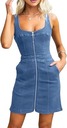 Womens Summer Dresses Denim Slit Midi Dresses Casual Party Dress Sleeveless Slip Dresss Square Neck Dress
