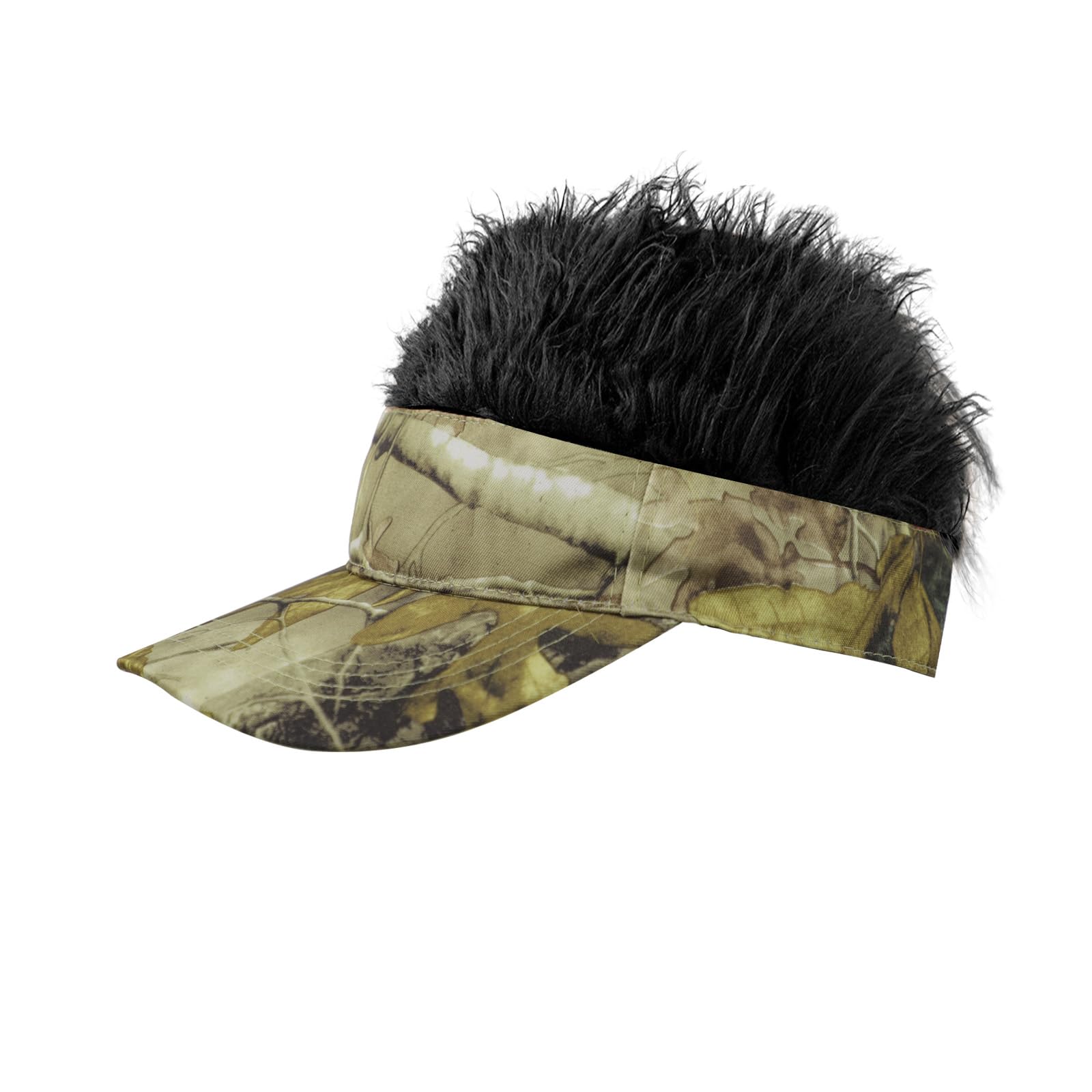 Funny Mens Visor Cap with Wig Halloween Cosplay Roleplay Raves Fancy Dress Party Spiked Fake Hairs Baseball Caps Headwear Costume Accessory Adjustable Anti-UV Tennis Beach Golf Sun Hat Topee