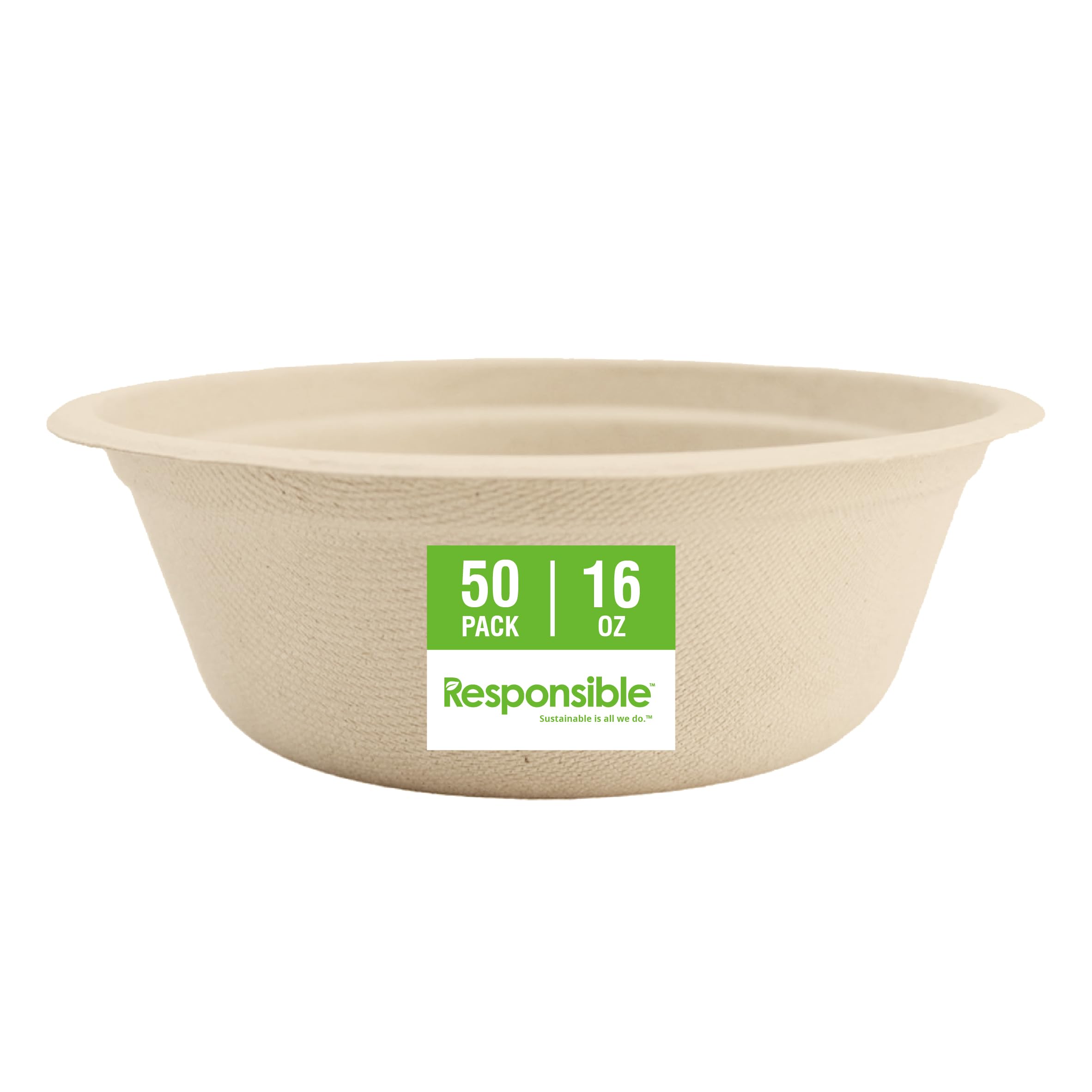 Responsible Products bowls are eco-friendly, Disposable Paper Bowls 16oz For Hot Soup (50 Count),Heavy Duty Paper Dinner Bowls, Dessert Bowls, Made
