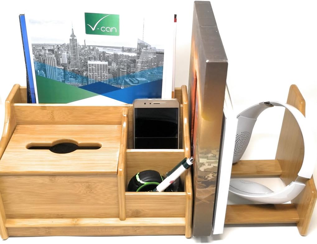THY COLLECTIBLES Bamboo Desk Organizer with Extendable Storage Multi-Function Stationary Organizer For Office and Home, Expandable Desk Tidy Bamboo Bookshelf