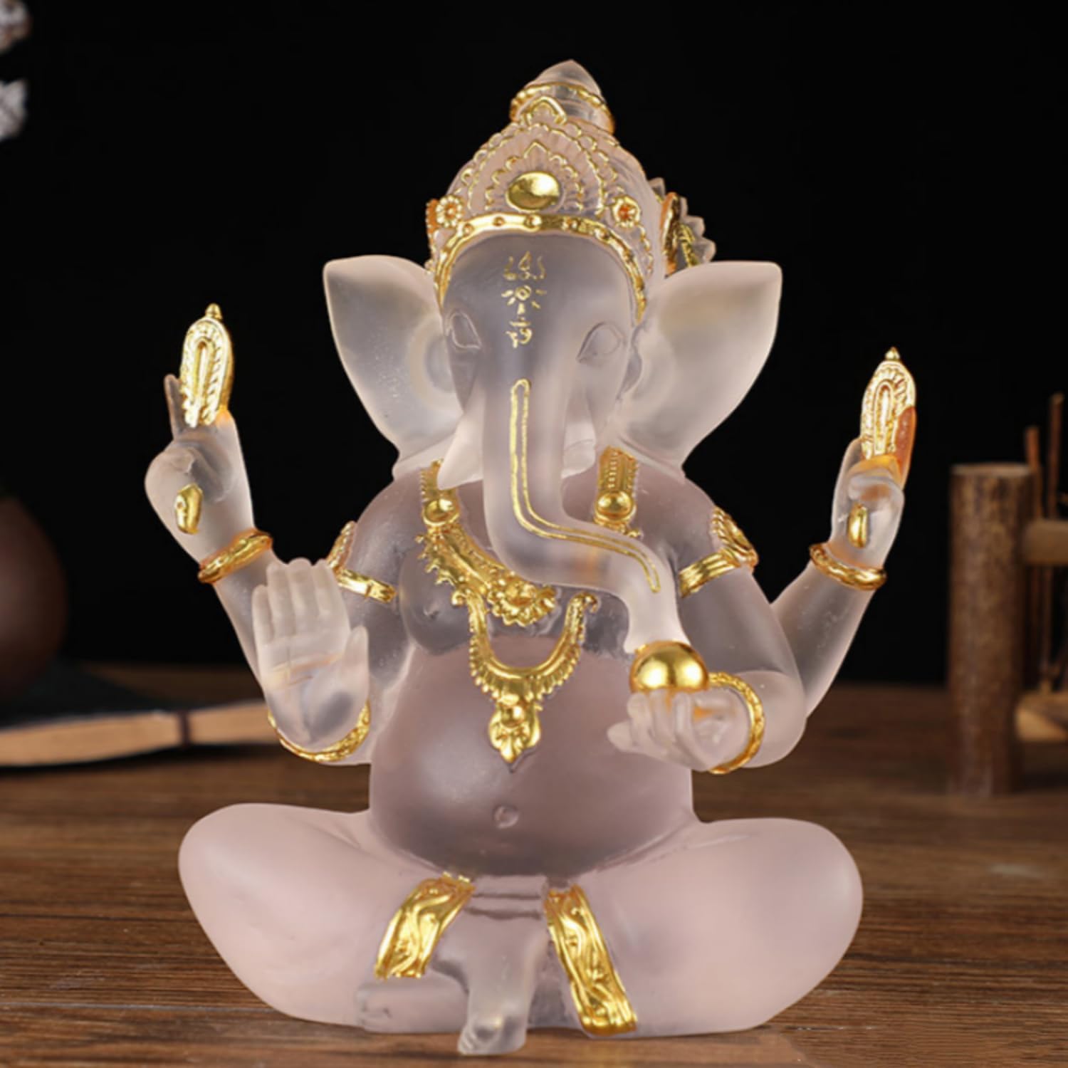 Indian God Lord Ganesha Statue,Transparent Lmitation Glass Hindu Elephant Statue Ganpati Idol Buddha Sculptures,Hindu Gift,Home Temple Mandir Meditation Yoga Room Decor 7.08"