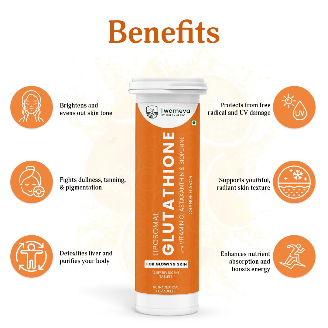 L-Glutathione Effervescent Tablets | Vitamin C, E and Astaxanthin | Glutathione for Radiant, Even-Toned and Glowing Skin | Helps in Youthful and Glowing Skin | Orange Flavour — Amazon image 4