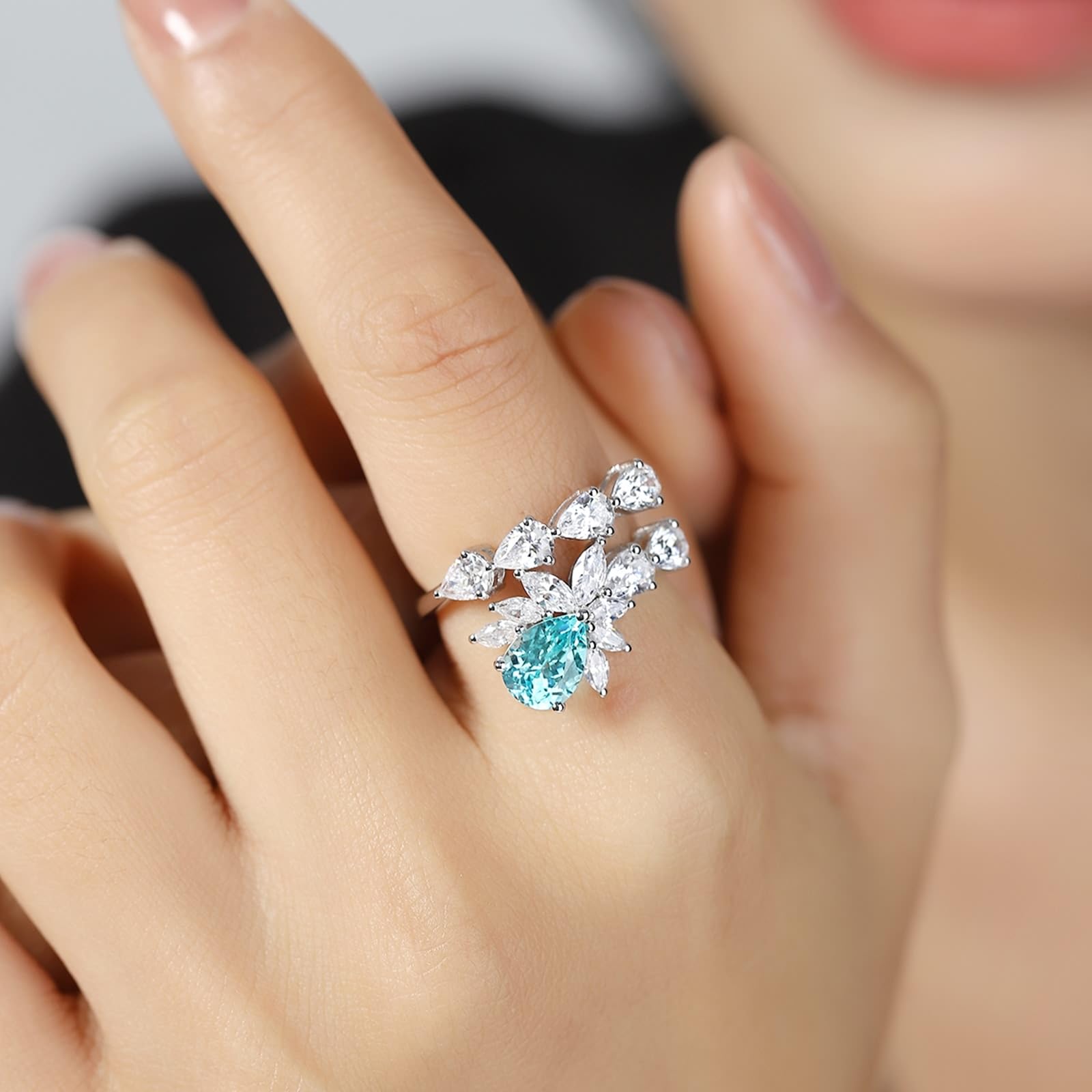 KnSam 9K/14K/18K Weißgold Freundschaftsringe, Labor Erstellt Turmalin Eheringe Blumen, Echtes Ring mit Moissanit 18/14/ 9 Karat Gold, Gr.47-70