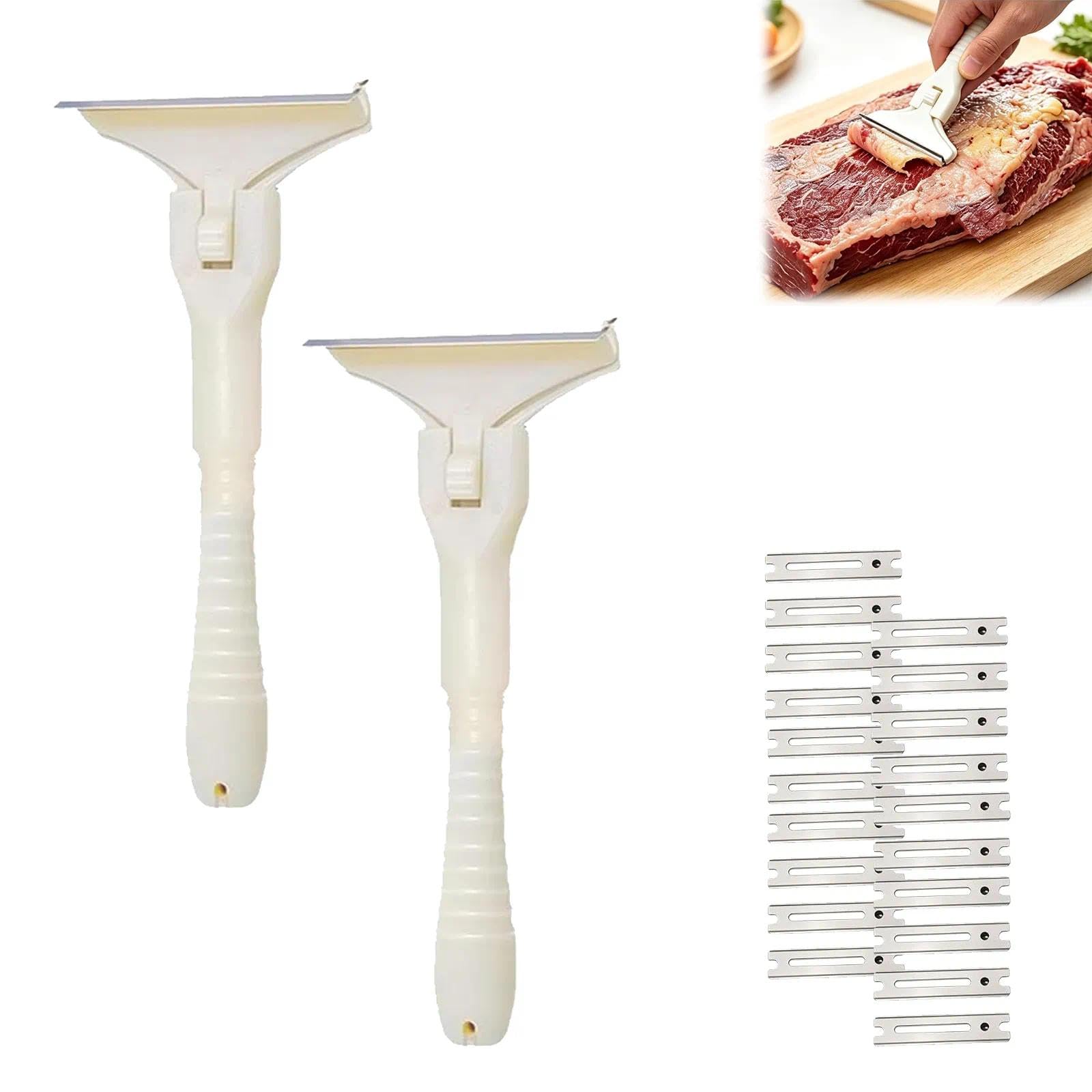 Dewppxi Stainless Steel Meat Scraper, Handheld Fat Trimmer for Beef & Pork(5cm-2set)