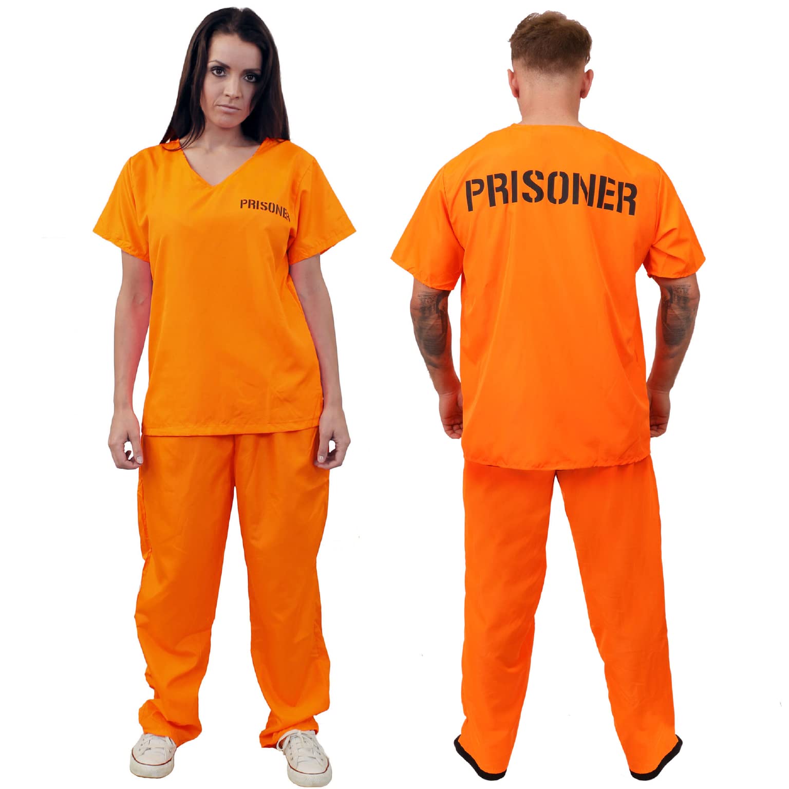 Adults Unisex Prisoners Costume  X-Large - Orange Prisoner Top, Matching Orange Trousers  Cops & Robbers, Halloween Fancy Dress
