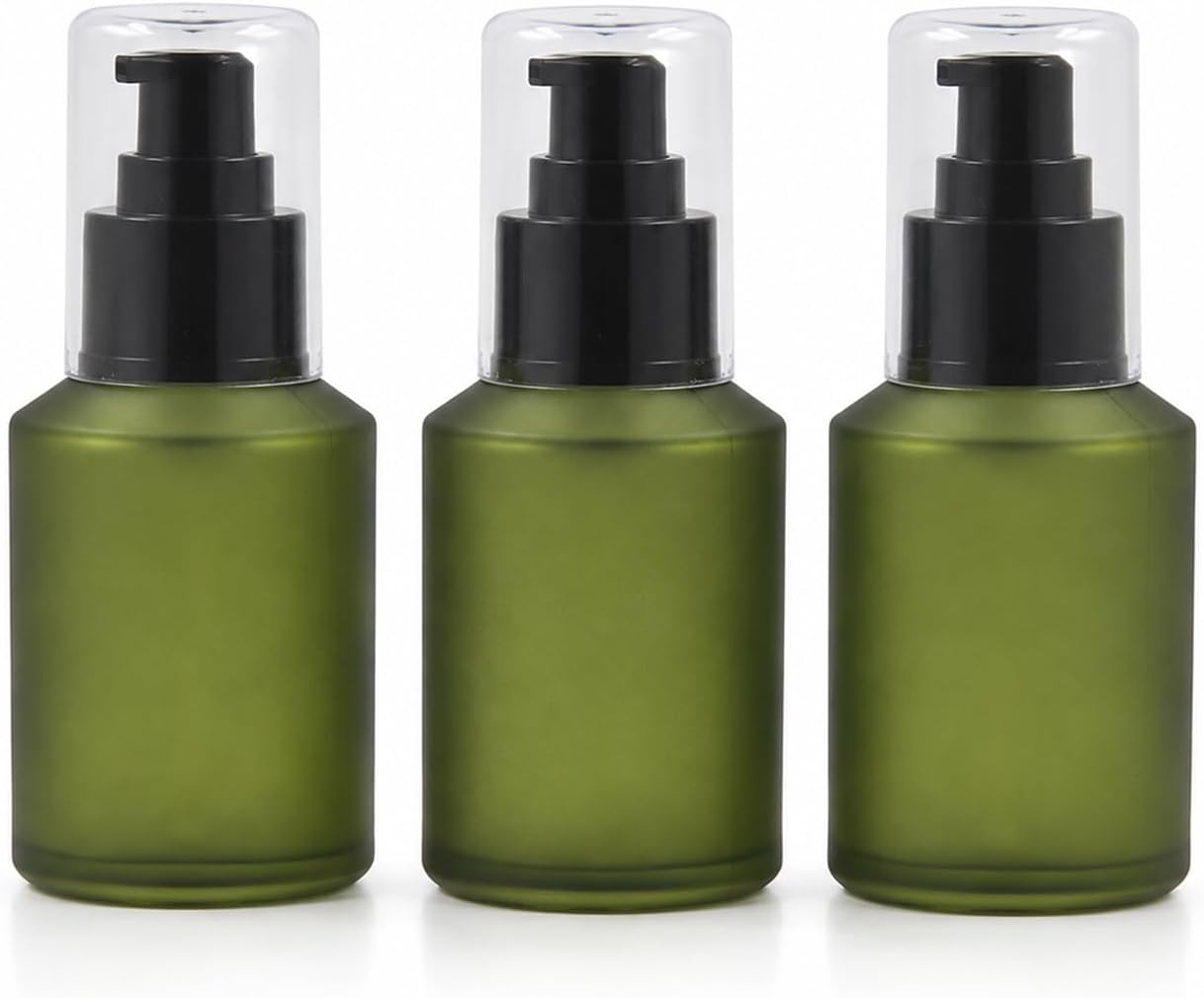 Green Frosted Glass Lotion Pump Bottles 60ml 3-Pack