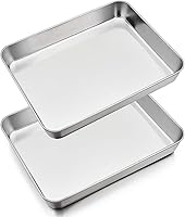 Vista 10 de P&P CHEF Bandeja rectangular de acero inoxidable de 9.3 pulgadas para carnes de brownie y lasaña, bandeja de galletas que cabe en horno tostador