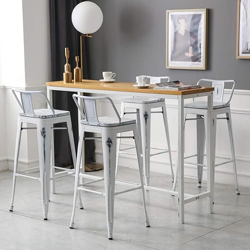 Miniatura 24 de Yongchuang Juego de 4 taburetes de bar giratorios de 30 pulgadas con respaldo, asiento de madera, taburetes industriales de metal con respaldo bajo,