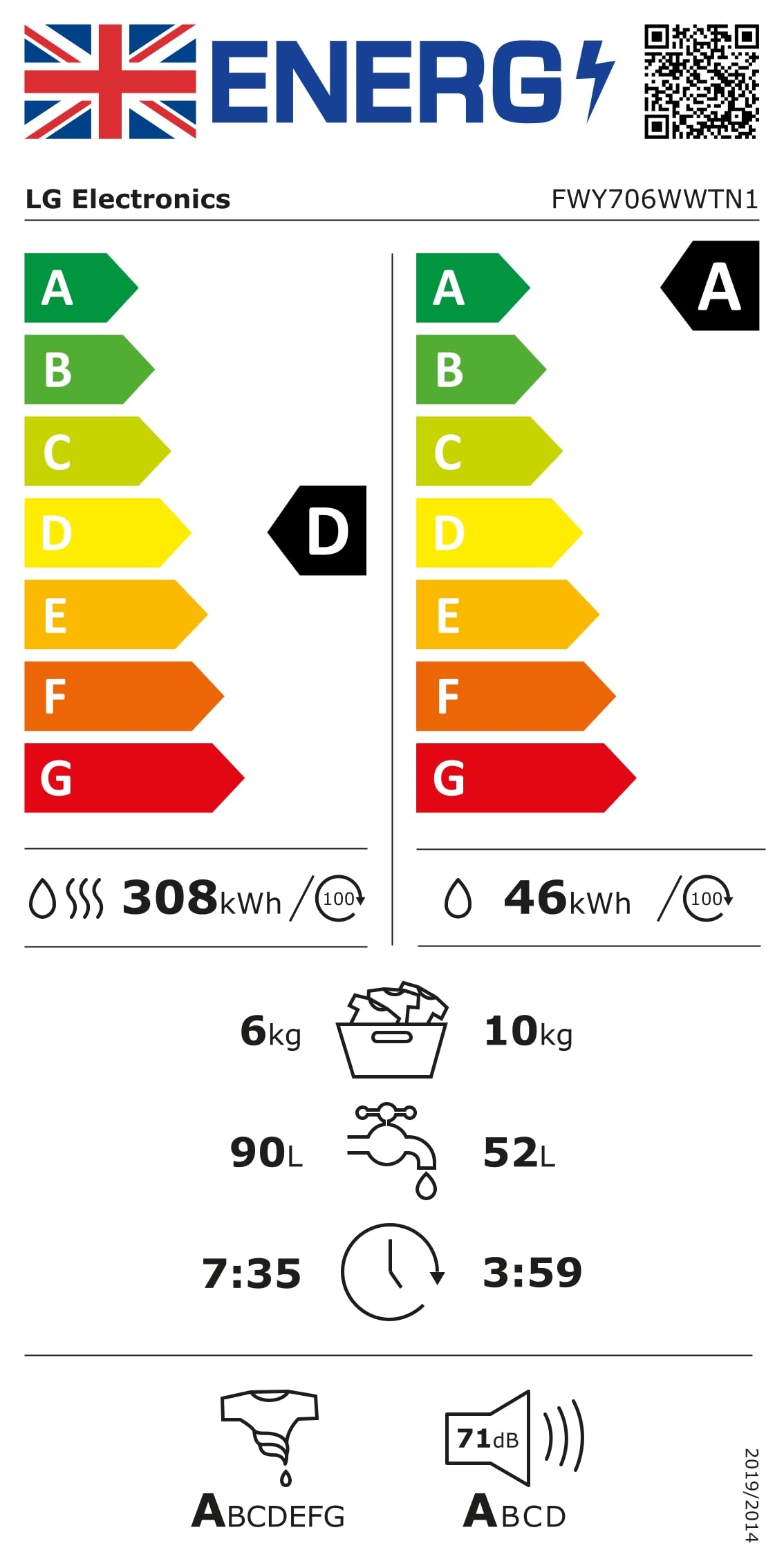 LG FWY706WWTN1 10kg/6kg 1400rpm Washer Dryer with TurboWash : Amazon.co ...