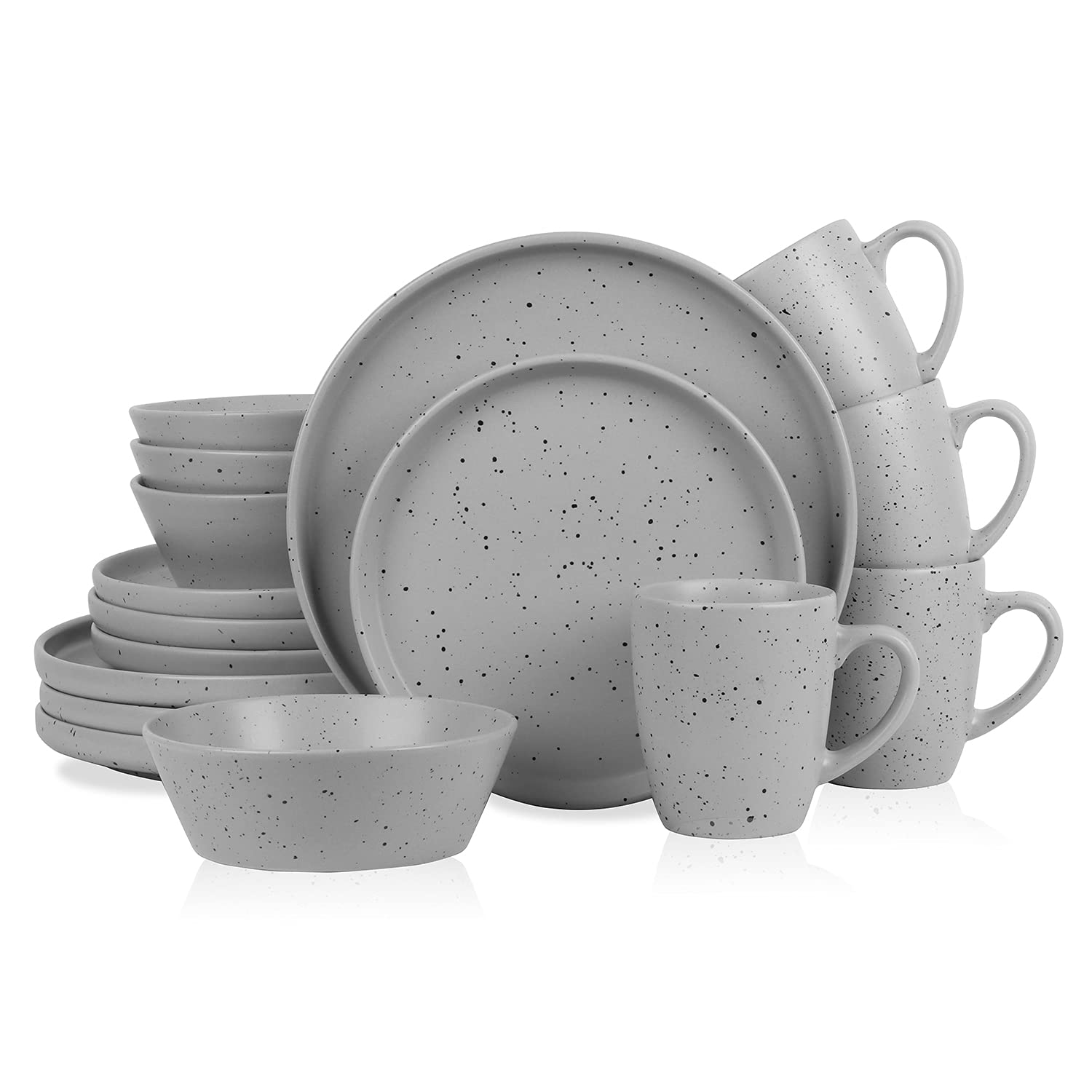 Stone Lain Jade Stoneware Dinnerware 16-Piece Service for 4, Light Gray