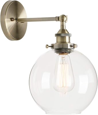 Permo Wall Sconce Vintage Industrial 1-Light Rustic Wall Mount Light Fixture with 7.9 Round Clear Glass Globe Shade (Bronze)