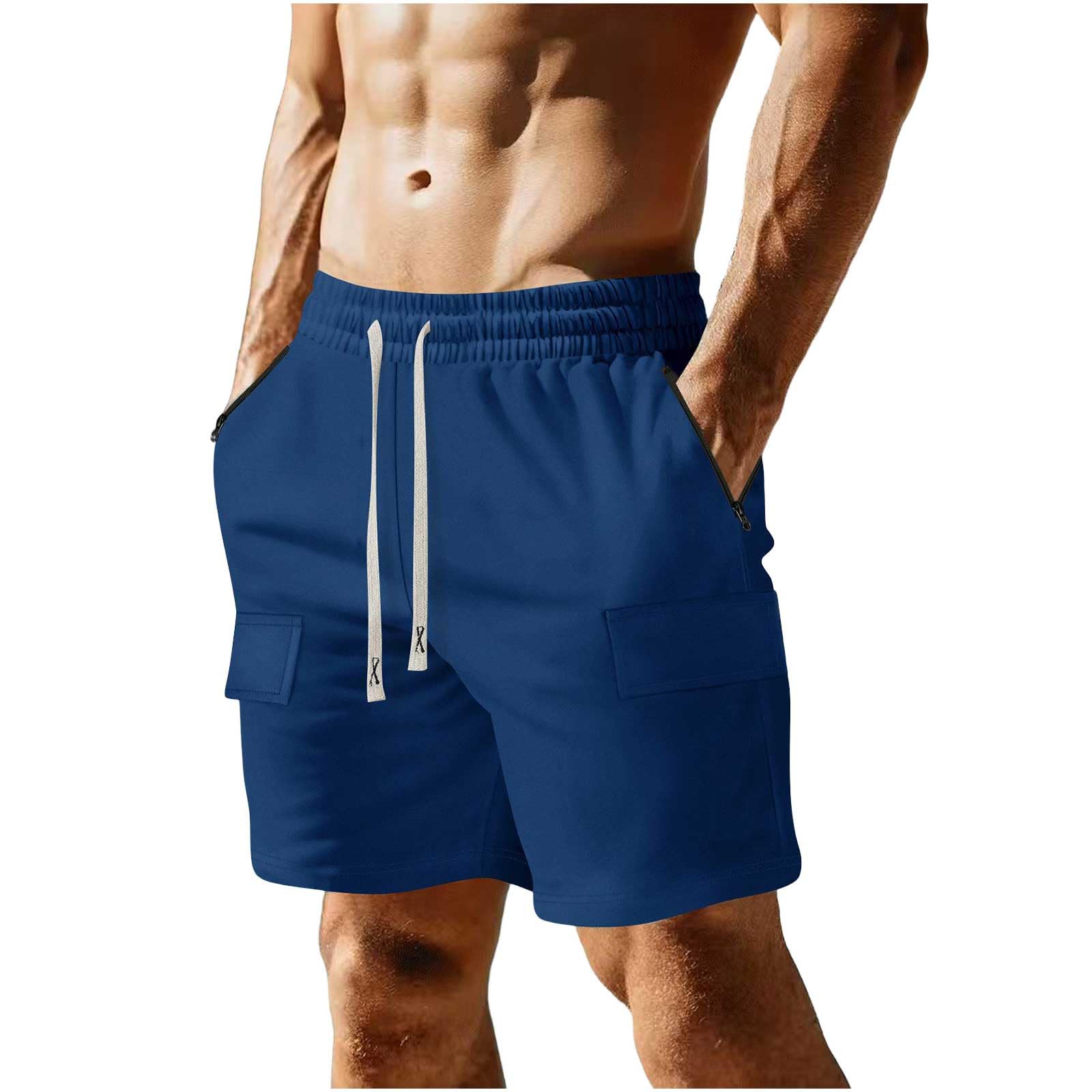 Mens Casual Cargo Shorts Outdoor Elastic Waist Drawstring Sweat Shorts Breathable Gym Workout Jogger Shorts Summer