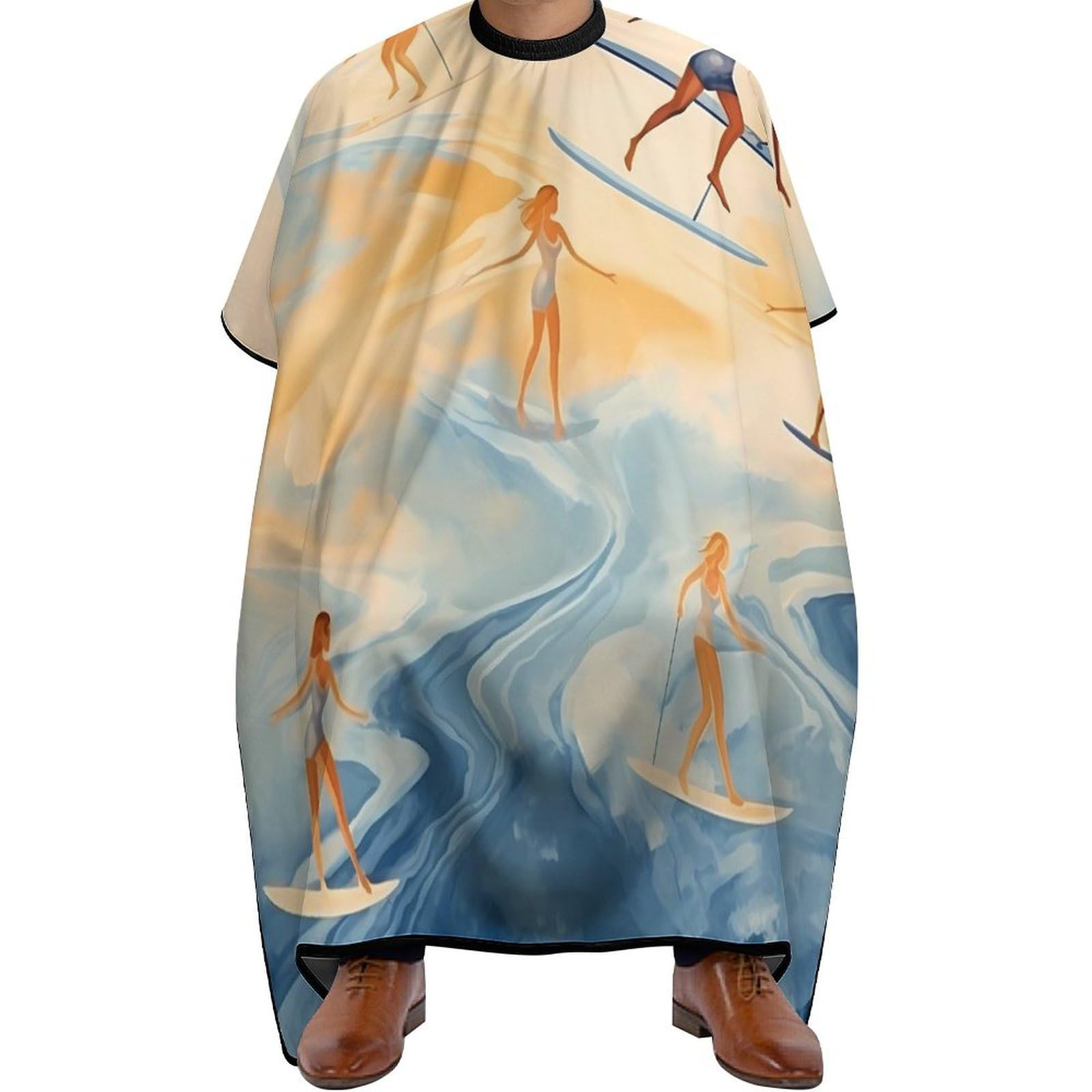 Watercolor Surfers Girl Hair Cutting Cape for Men Women Waterproof Barber Cape Adjustable Salon Haircut Capes