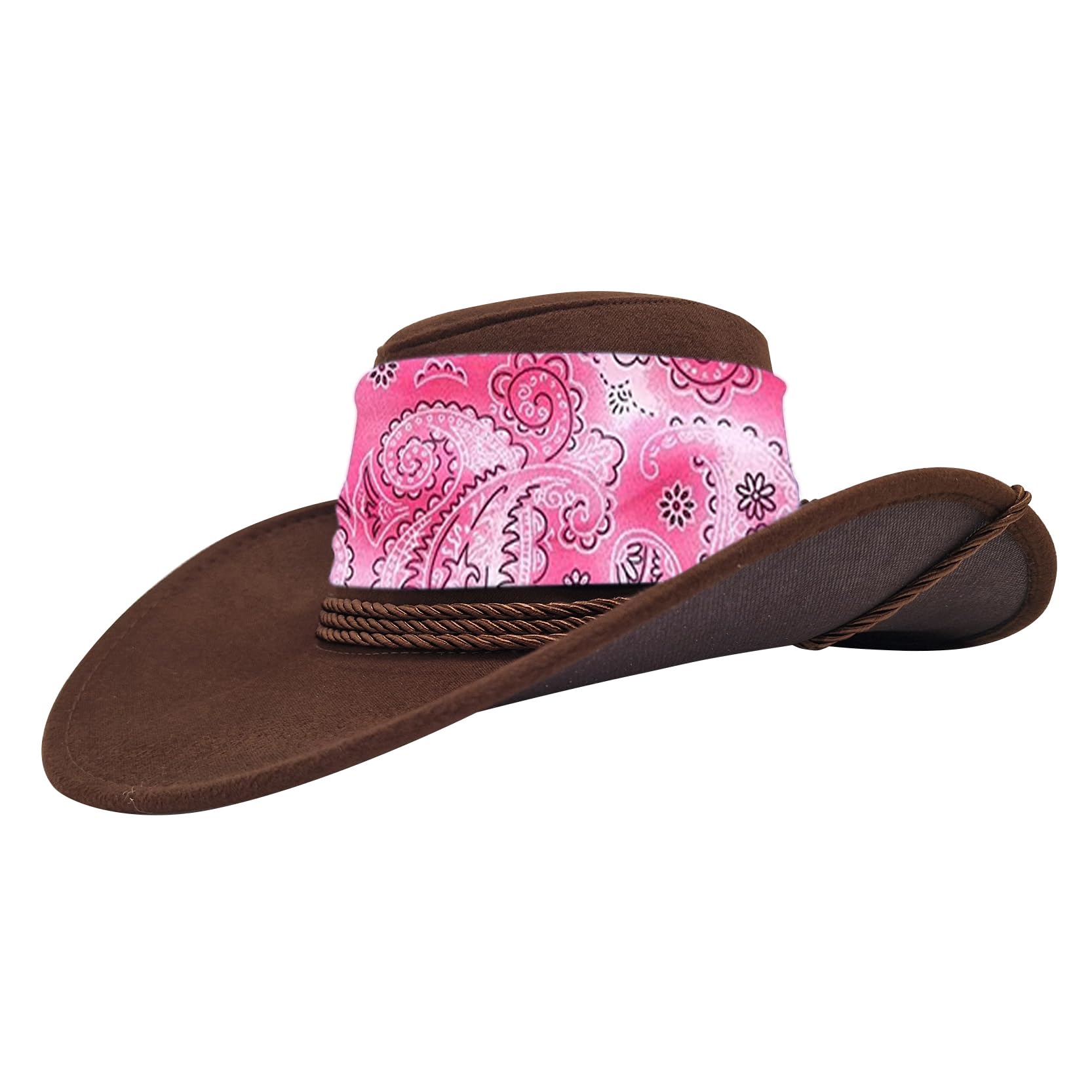 Komonee Cowboy Hat Dark Brown Paisley Pink Sun Cap Faux Felt Leather Suede Fancy Dress Party Cowgirl Costume Outfit Western Travel Outdoor Sun Protection Mens Womens — image 1
