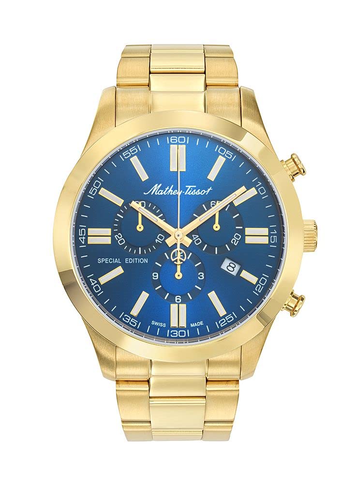 Mathey-Tissot Stainless Steel Special Edition Chronograph Blue Dial Mens Watch - H455Chpbu, Band Color:Gold (B0BM632P8D) Amazon Price History, Amazon Price Tracker
