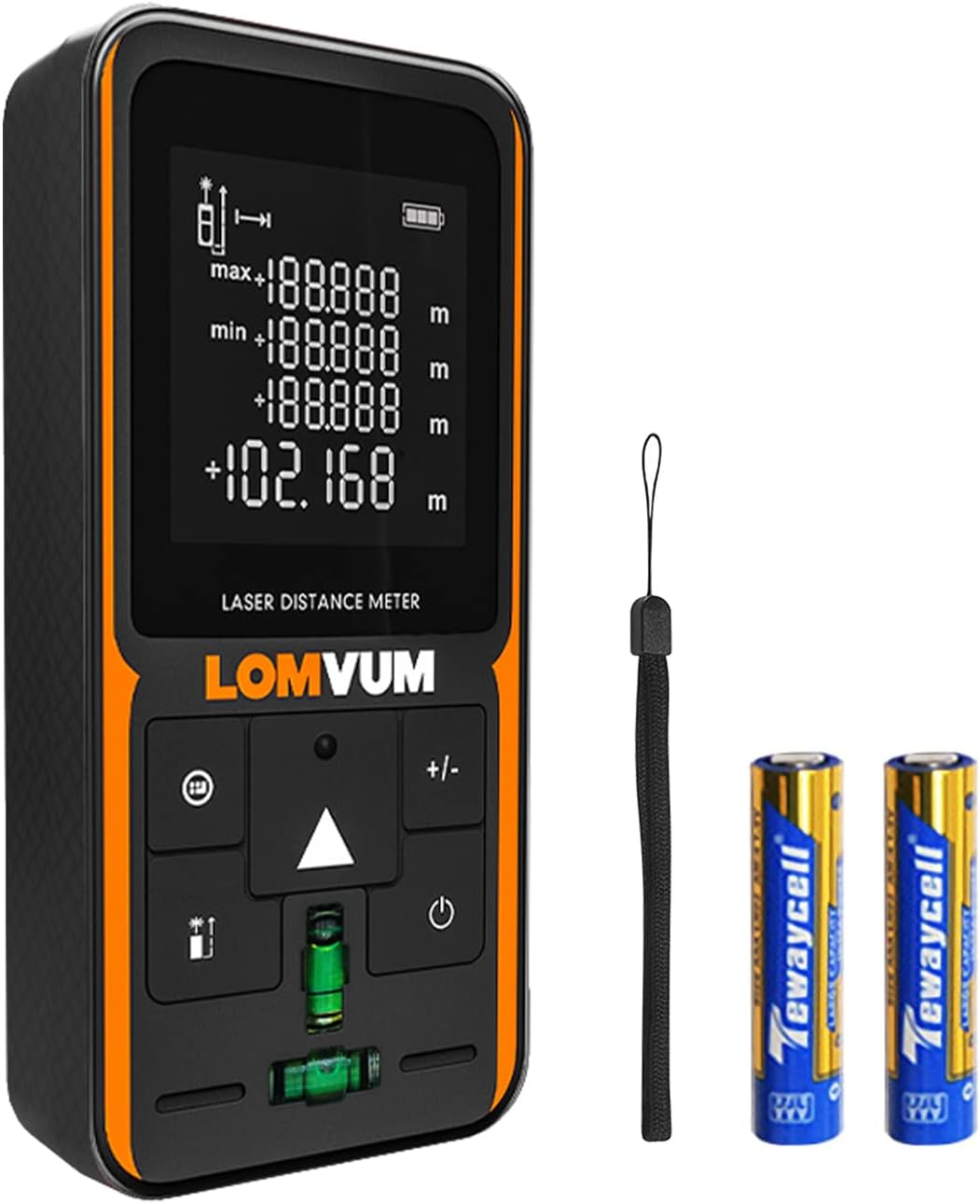 LOMVUM Digital Laser Distance Meter, Laser Measurement Tool Range Finder with Backlit LCD, Electronic Angle Sensor, Pythagorean Mode, Measure Distance, Area & Volume