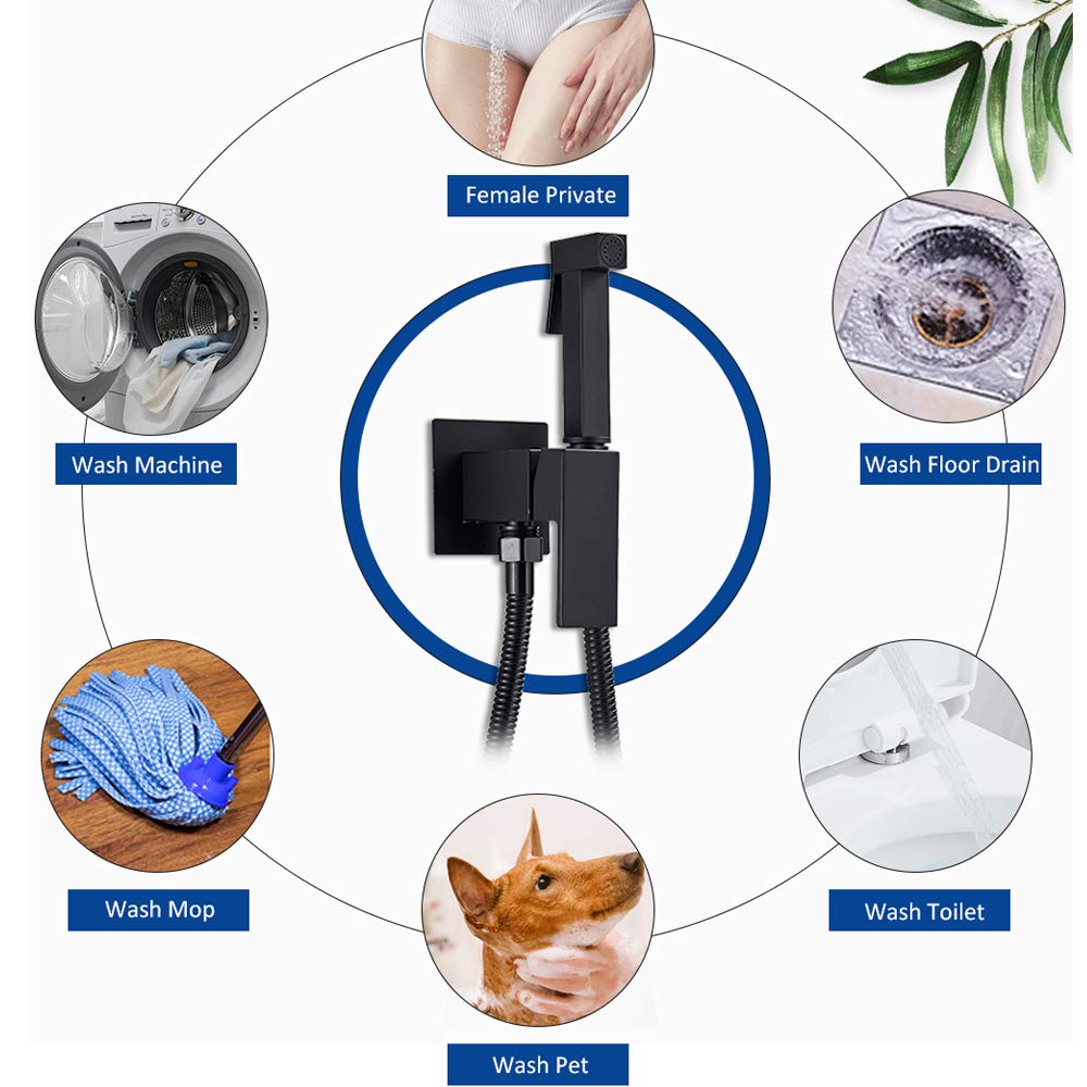 Doccetta per Bidet WC in Acciaio Inossidabile Nero | JUNSHENG Doccetta per Bidet WC in Acciaio Inossidabile con 1.5m Rubinetto Del Bagno Tubo Telescopico Nero