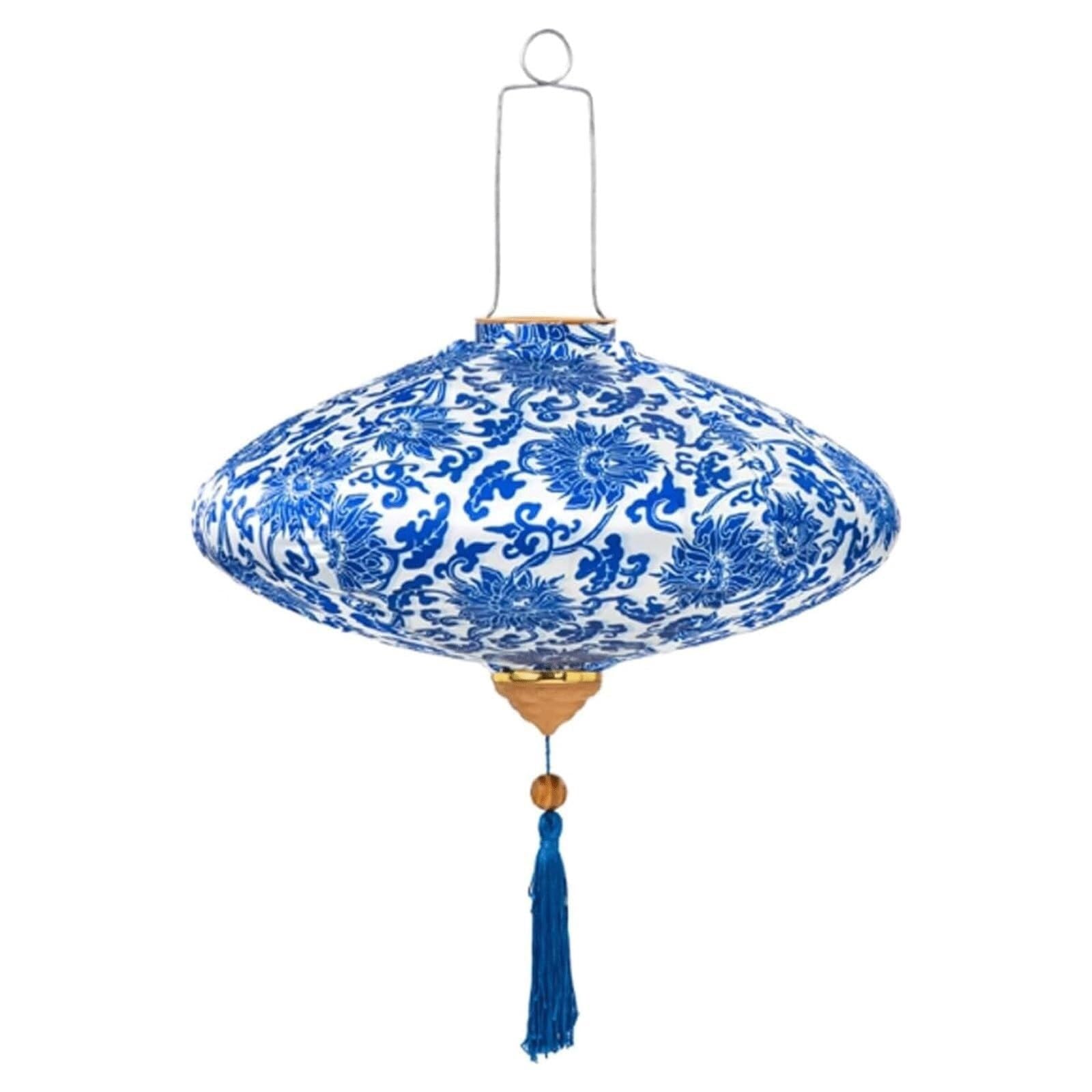Asian lantern, Vietnamese Silk Lantern Traditional Chinese Japanese Floral Pattern Hanging for Outdoor Garden Patio Party Wedding Decoration(Blue,12inch)