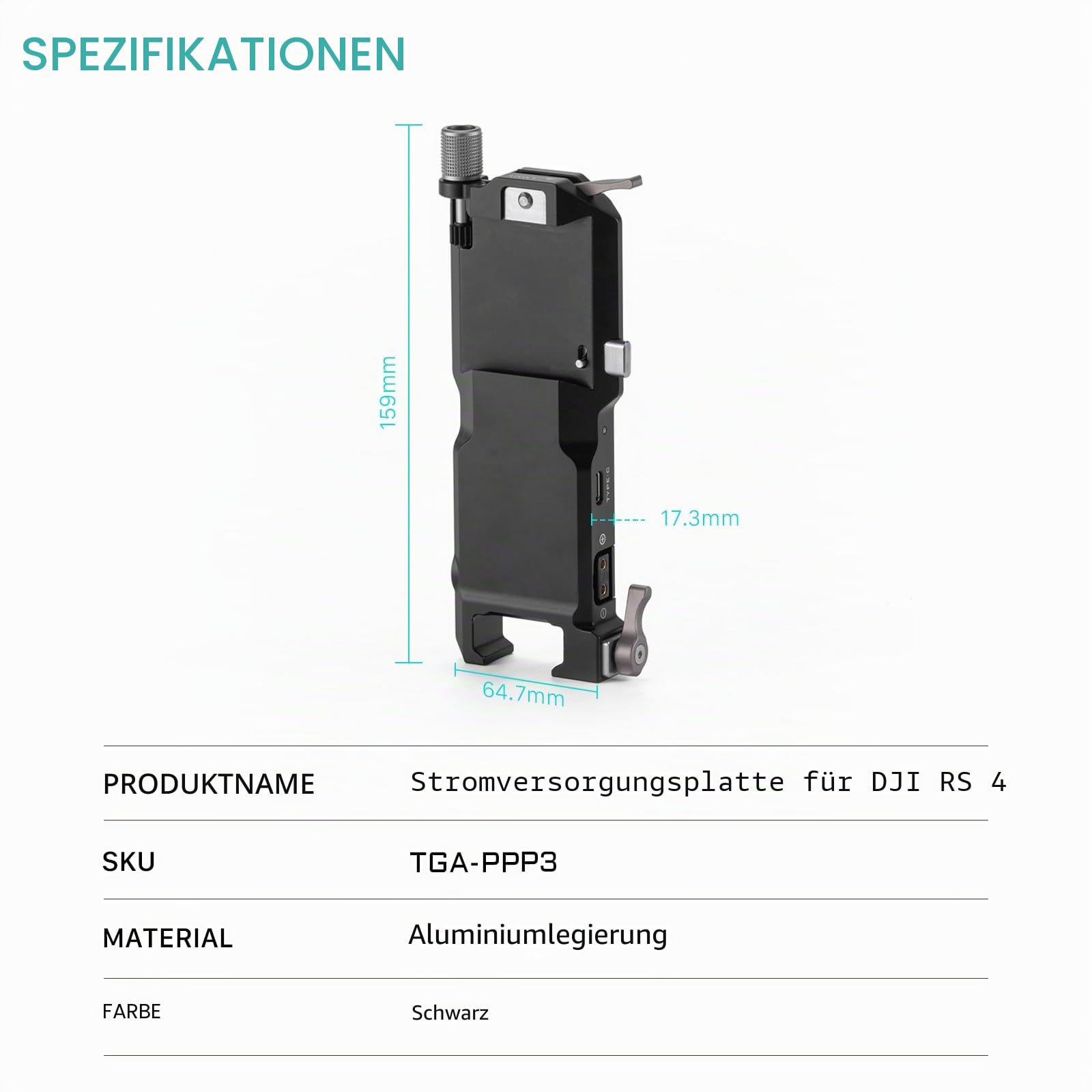 Tilta RS4 Akku-Platte Kompatibel mit DJI RS4 Pro/RS4/RS3 Pro/RS3/RS2, Stromdurchlassplatten-Kit - V-Mount TGA-PPK3-V