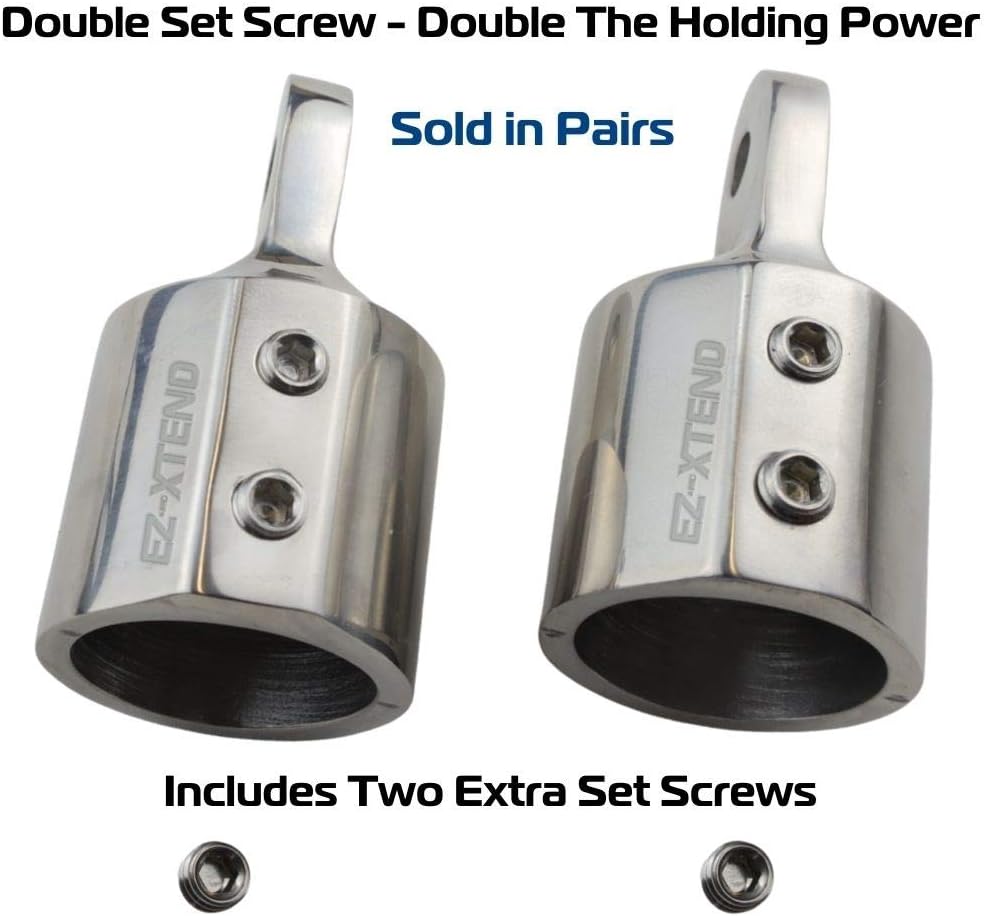 EZ-Xtend Bimini Top Hardware Bimini Top Eye End Top Cap Fitting Marine 316 SS. HD Double Set Screws to Secure Bimini Support Poles. Double Holding Power Bimini Top Parts.