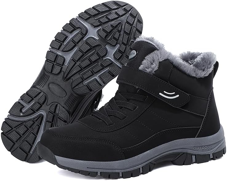 Snow Boots for Men, Mens Outdoor Water-Resistant Hiking Boots with Furry Cuff, Non-Slip Warm Snow Boots for Men, Durable with Lace and Velcro Strap - Image 7