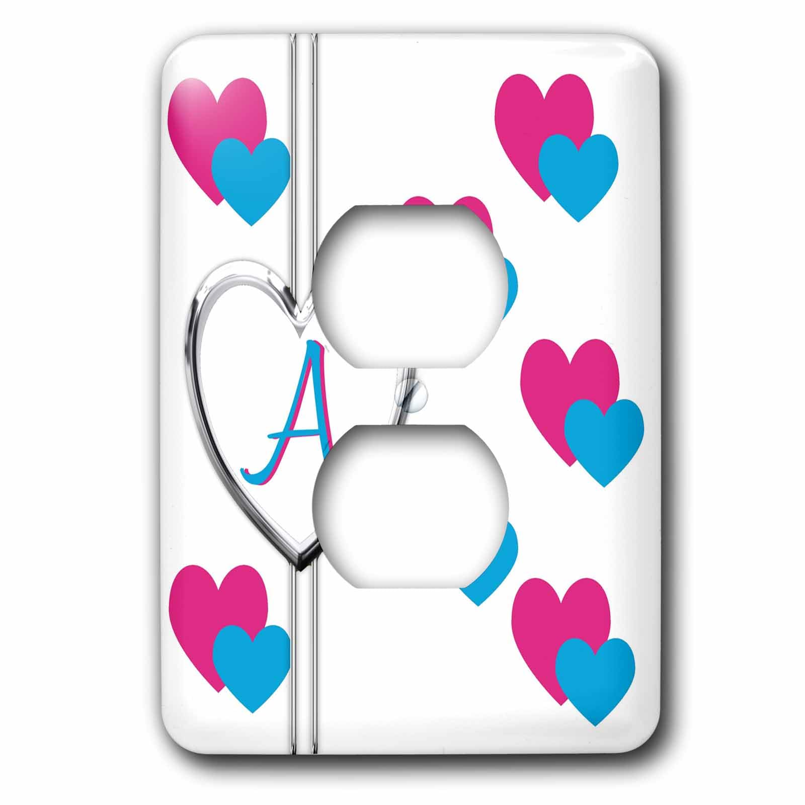 Tapa para toma de corriente infantil decorativa con corazones y letra A monograma