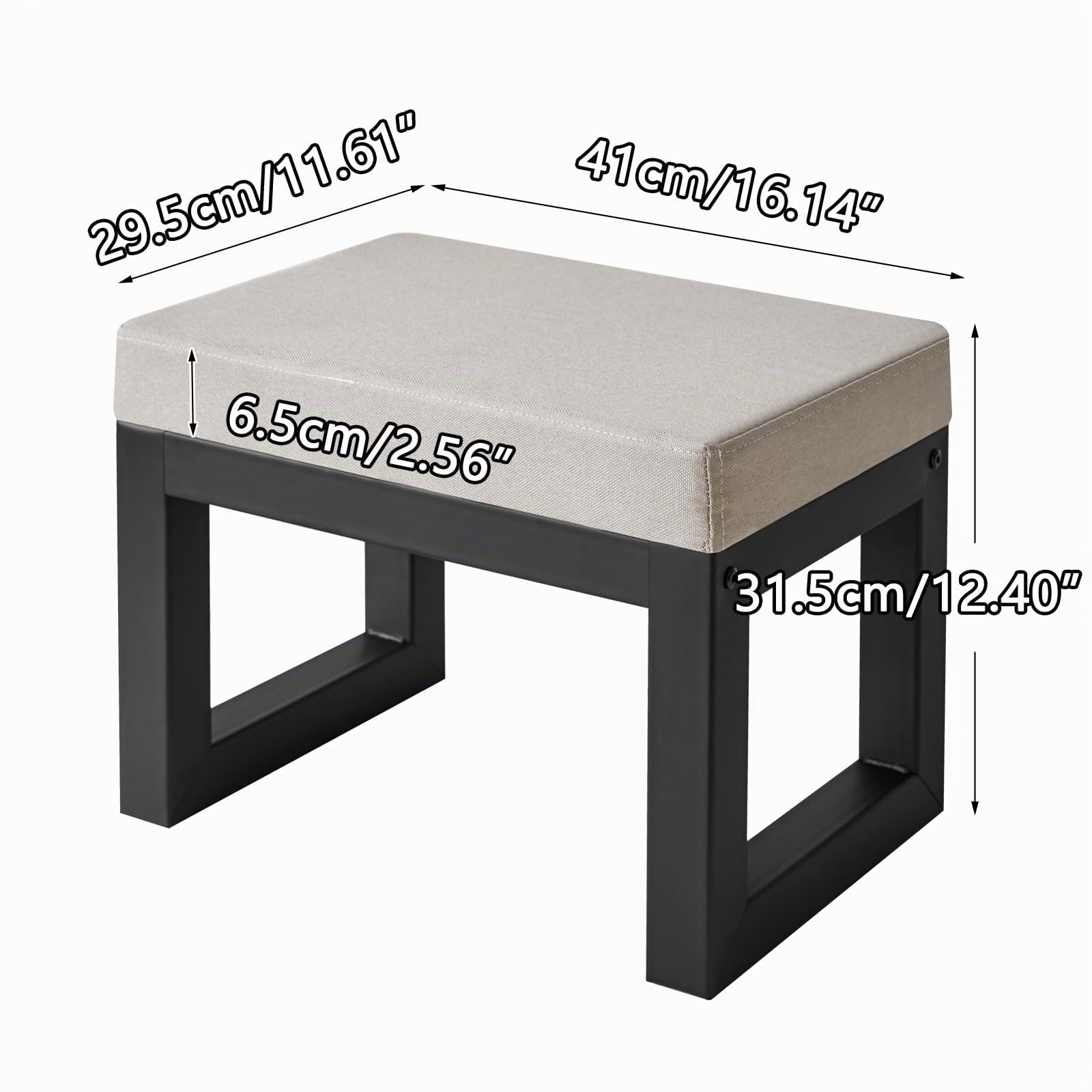IBUYKE 16” Pequeño Reposapiés Otomana, Lino Rectangular Reposapiés Taburete con Asiento Acolchado y Patas de Metal, Otomana Moderna Reposapiés para Sala de Estar Dormitorio Sillón, Gris WBD001G