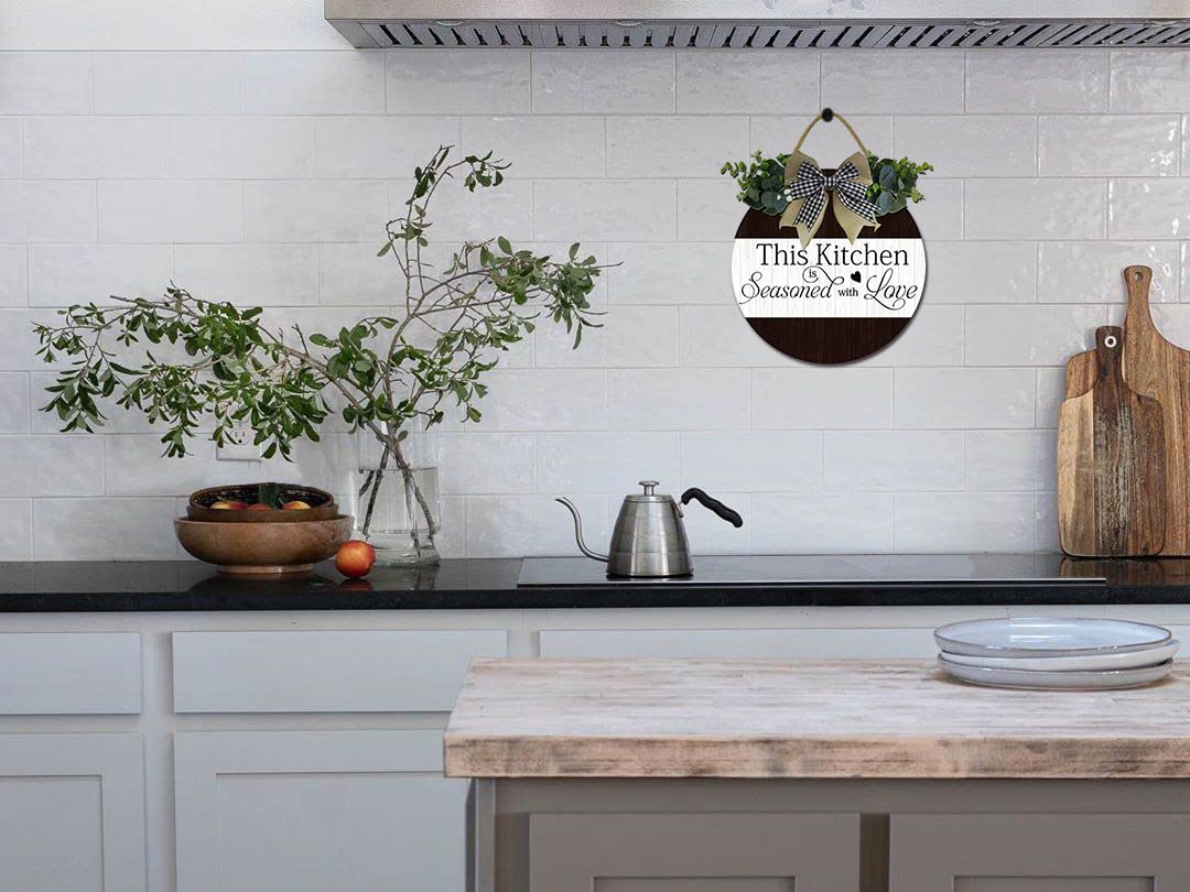 Sokomurg This Kitchen is Seasoned with Love Kitchen Decor Farmhouse Kitchen Wall Decor Wooden Round Rustic Kitchen Front Door Kitchen Sign for Home Decor Dining room Decration