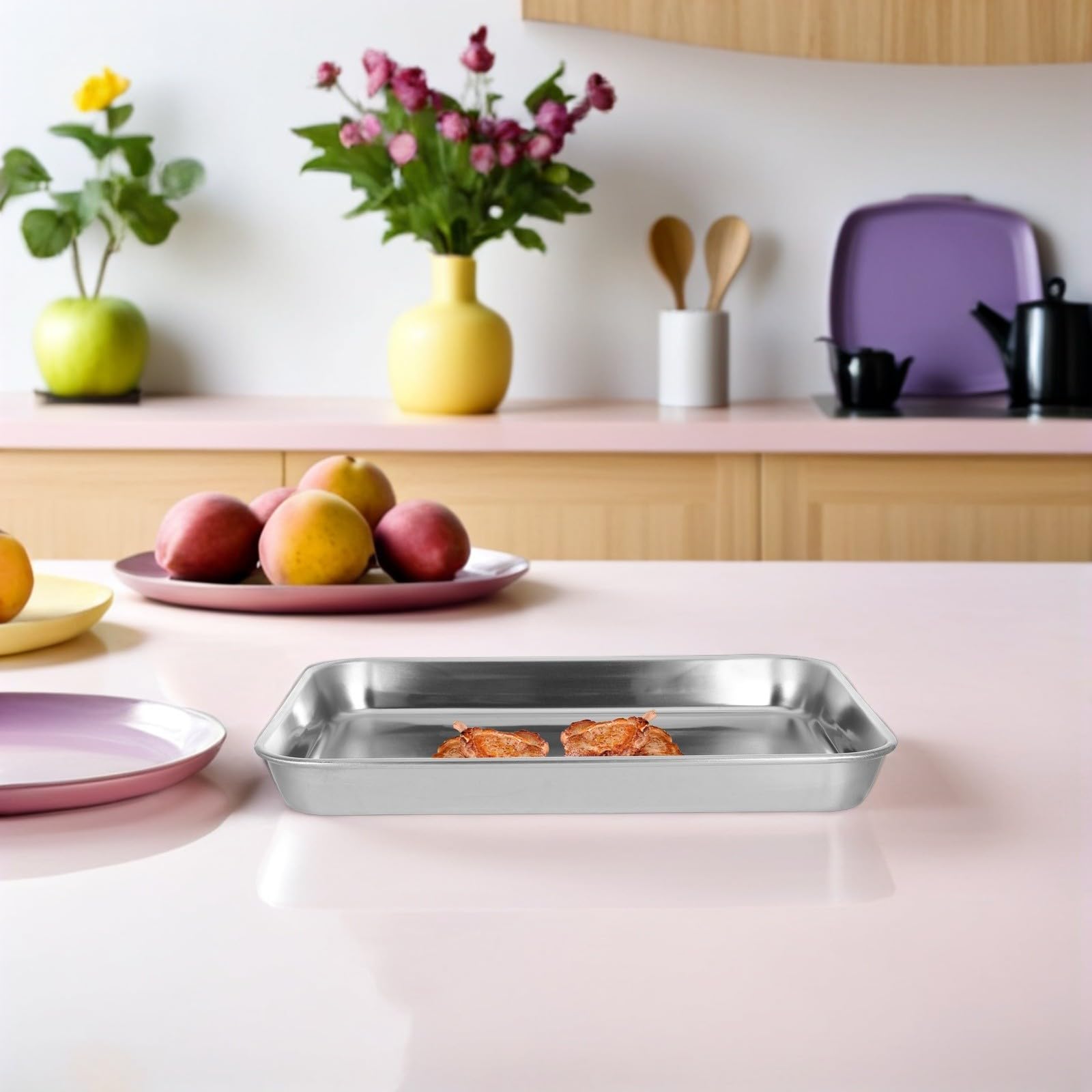 Bandeja para Hornear Fácil de Usar y Almacenamiento de Alimentos de Acero Inoxidable 304 Diseño Simple Adecuado para Bbq y Graduaciones