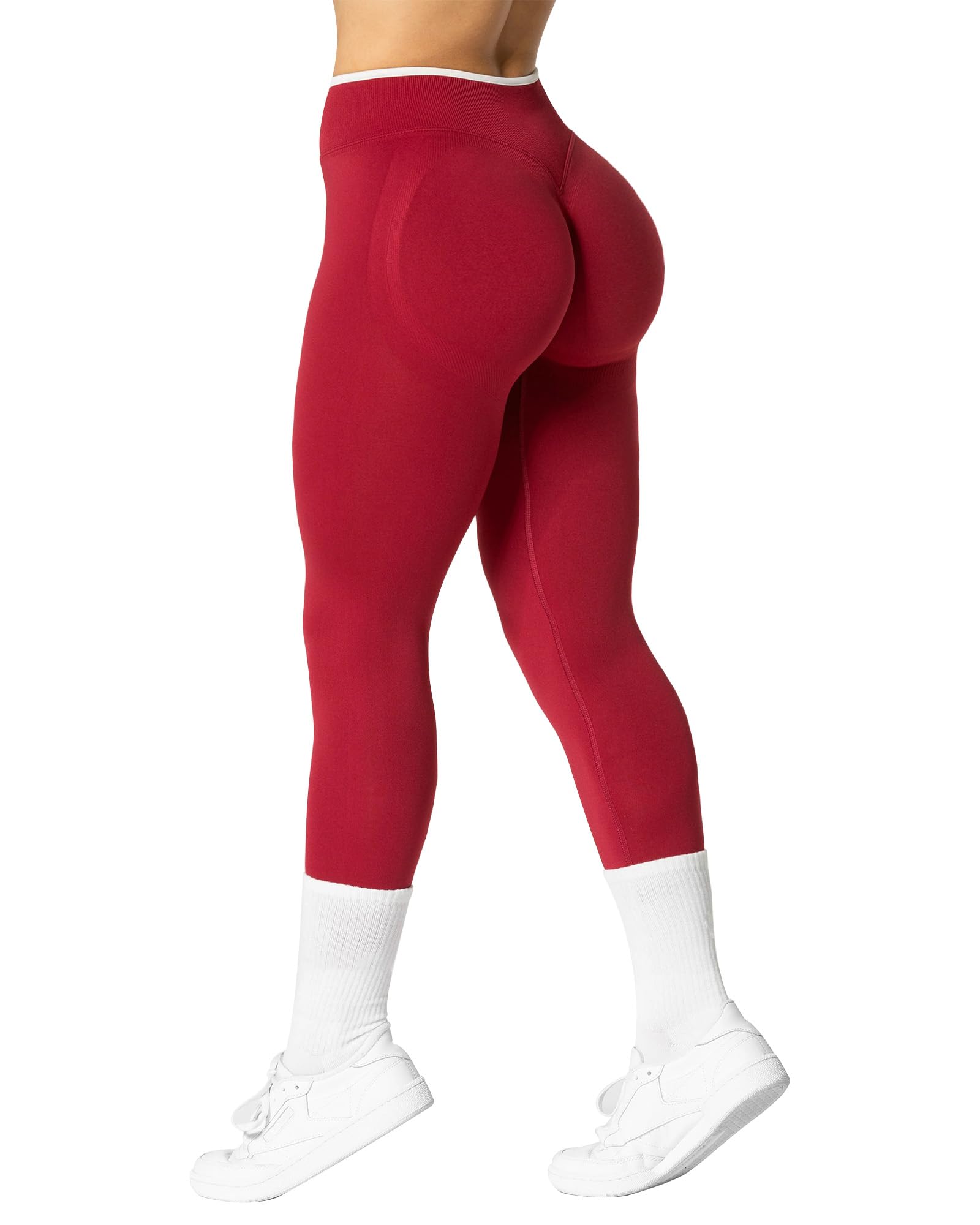 Hidden Scrunch Butt Workout Leggings for Women Seamless High Waist Color Block Yoga Pants with Tummy Control