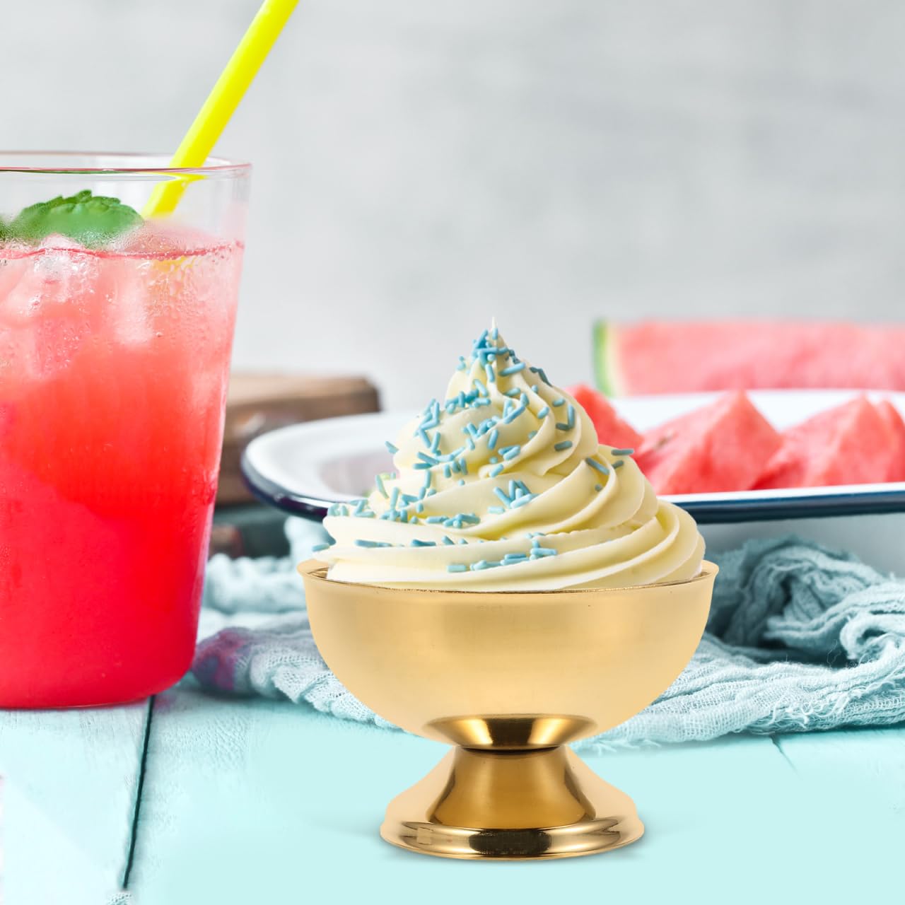 NOLITOY Stainless Steel Ice Cream Cup, Reusable Footed Dessert Bowl for DIY Yogurt Fruit Salad Parfait Pudding (Golden)