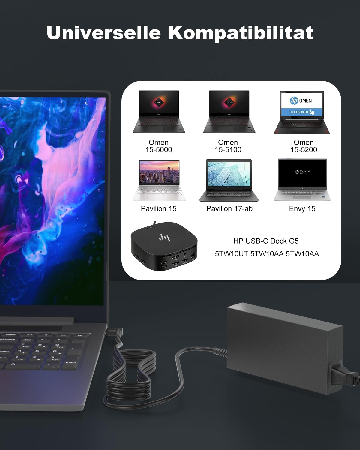 120W Netzteil Laptop Ladegerät für HP USB C Docking Station Netzkabel G5