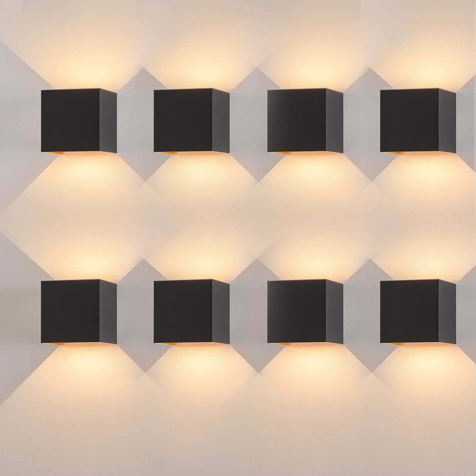 Kowanie Wandleuchte Aussen LED Wandlampe innen: 8er Set Außenwandleuchten Schwarz Gold Up Down Außenlampe Wand 5W IP65 Wasserdicht Wandbeleuchtung einstellbar 3000K Außenleuchte für Huaswand Garten