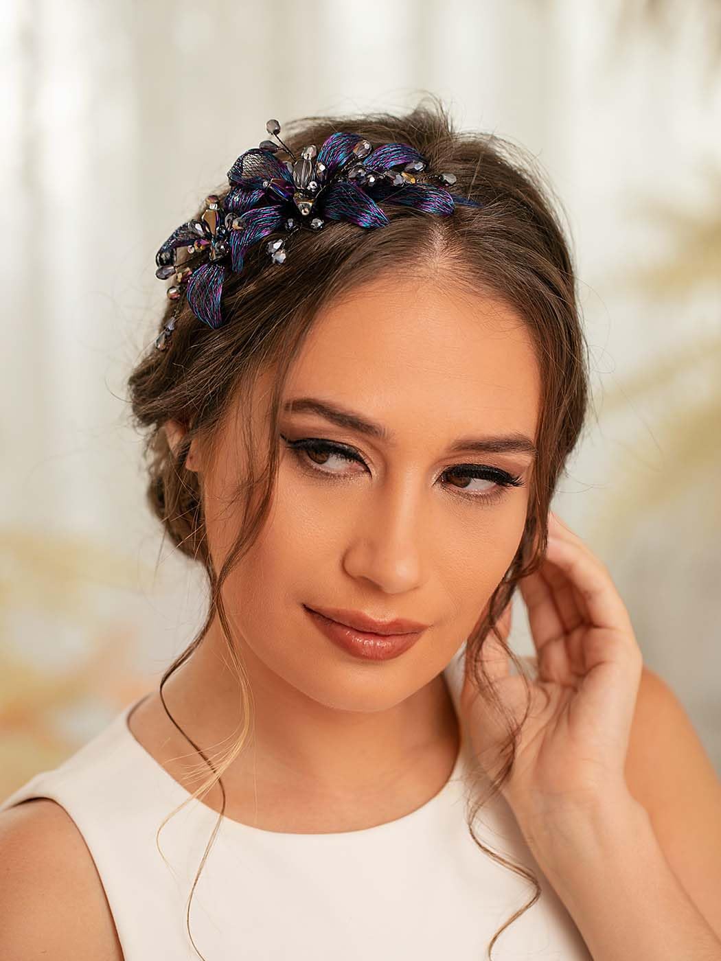 IYOU Flower Copper Wire Headbands Navy Blue Crystal Hair Bands Handmade Vintage Party Prom Wedding Hair Accessories for Women - Image 4