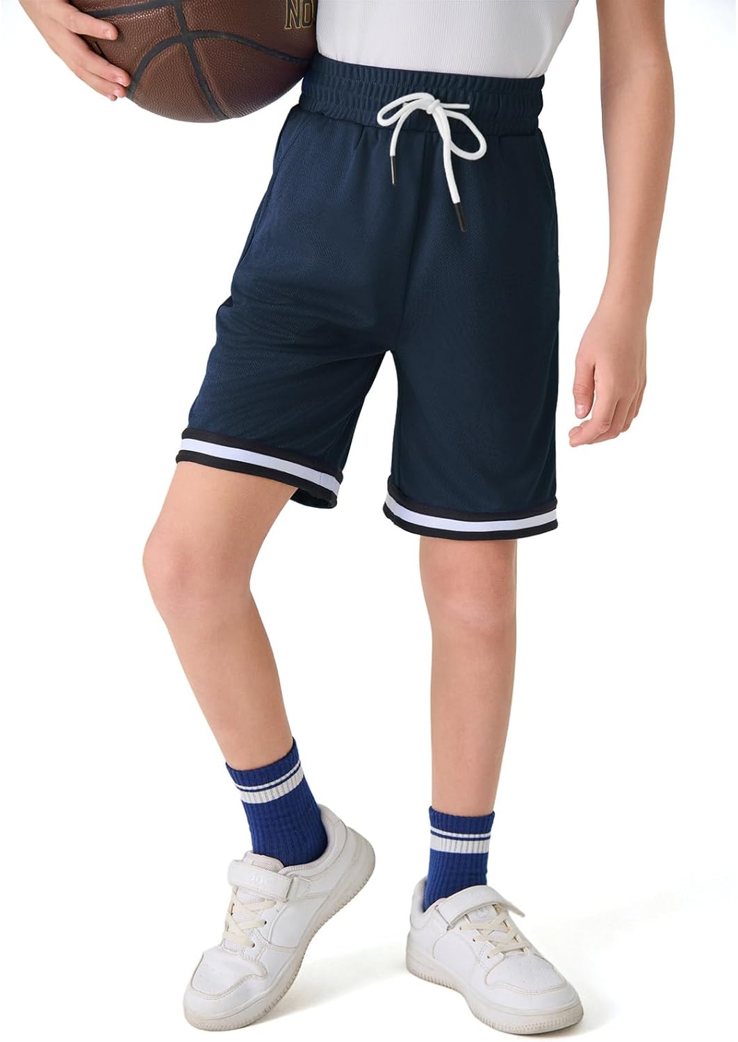 Haloumoning Boys Athletic Basketball Shorts Kids Mesh Active Quick Dry Shorts with Pockets 5-14 Years