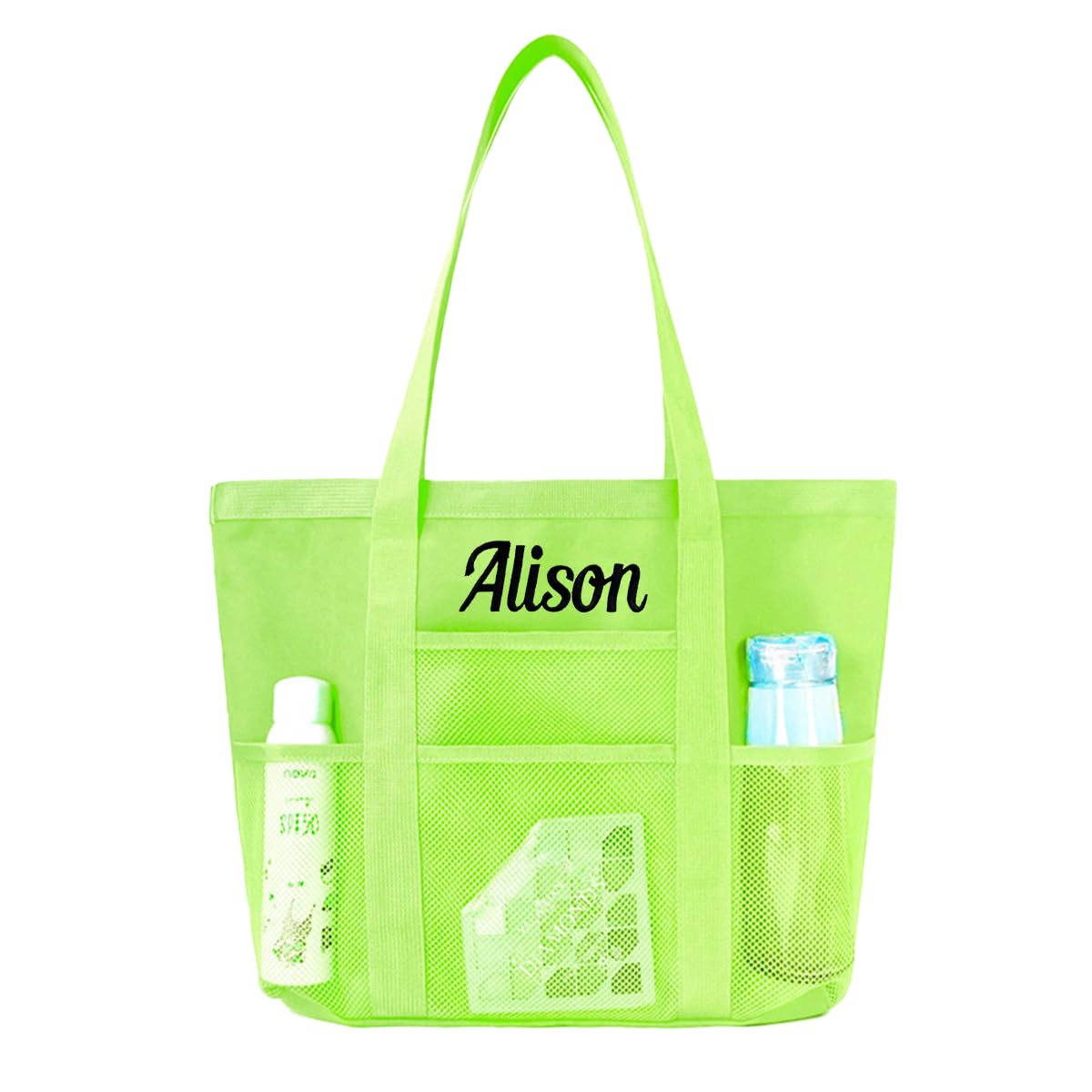 Ulico Personalized Beach Bag Embroidered Name，Custom Mesh Tote Bag for Women, Foldable Shoulder Bags for Swimming Pools