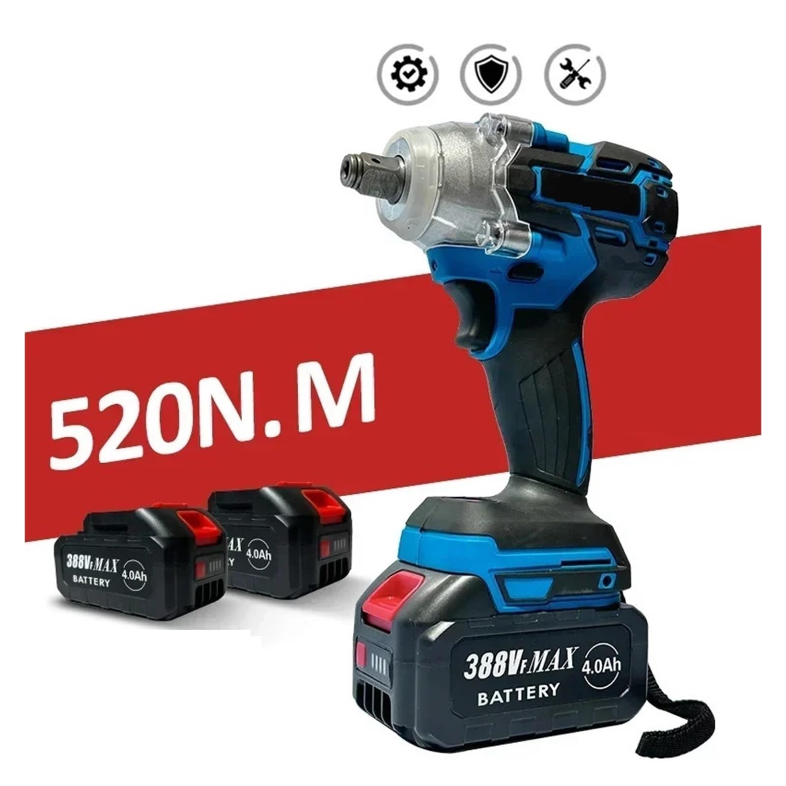 Llave de impacto Llave De Impacto Eléctrica Sin Escobillas De Torsión 520N.M, Llave Inalámbrica Con Batería De Iones De Litio De 1/2 Pulgadas, Herramientas Eléctricas For Batería De 18V(1 Battery)
