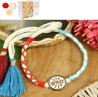 Ghasitaram Gifts Jaiccha Rakhi for Brother Rakhis Online - ST25-038-BRO Thread Weave Pemium Rakhi with 200 GMS of Soan Papdi