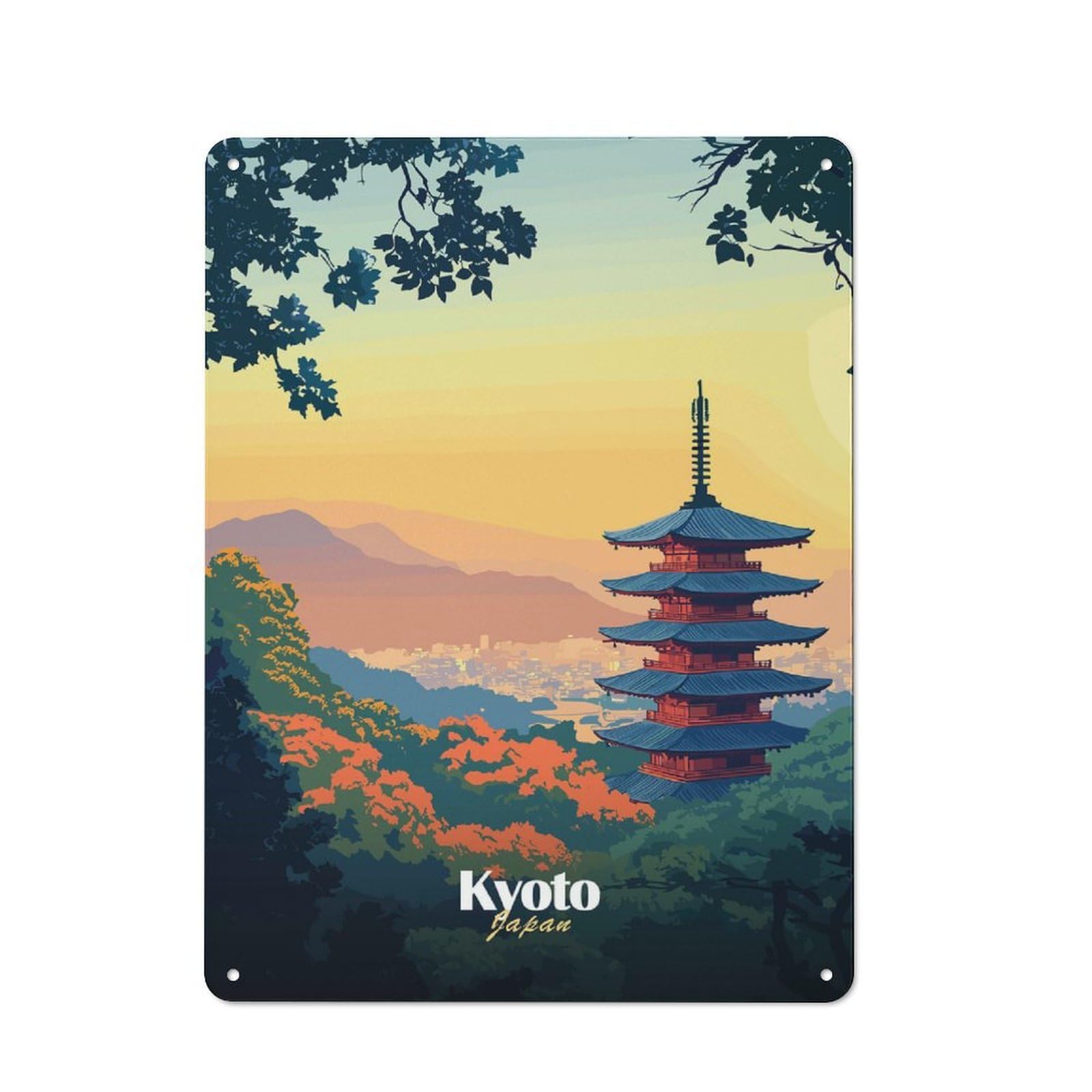 Junmoney Kyoto Japan Pagoda Vintage Metal Plaque 40X30cm For Dining Room Or Kitchen, For Dining Room Decor Fans
