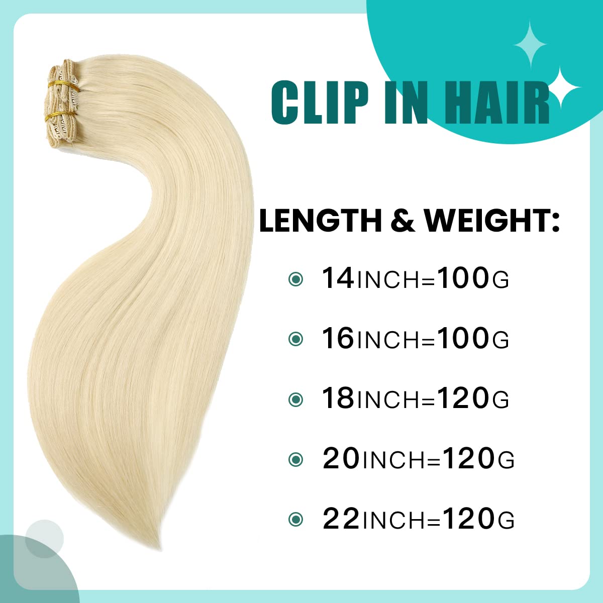 SURNEL Extensiones Clip Pelo Natural 100g 40cm 6 Piezas Rubio Platino Claro Extensiones De Clip De Humano Real Extensiones Pelo Remy Natural (C#60-40cm) - 2