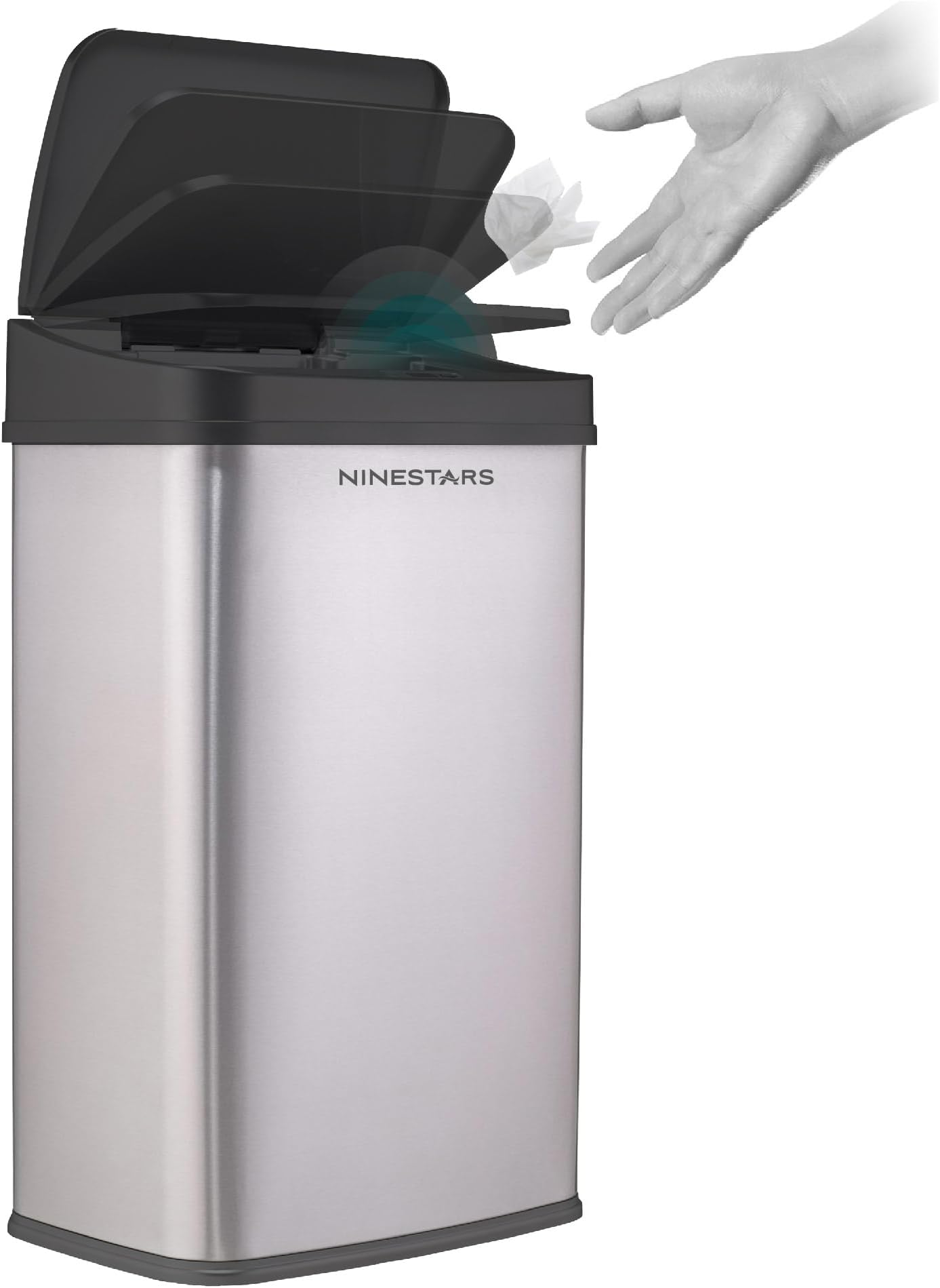 Ninestars DZT-50-28 Touchless Stylish Motion Sensor Dustbin with Lid|Automatic Stainless Steel Trash Can for Outdoor, Home, Office, Hotel, Bathroom, Kitchen| Fits 2D Batteries | 50 Litres