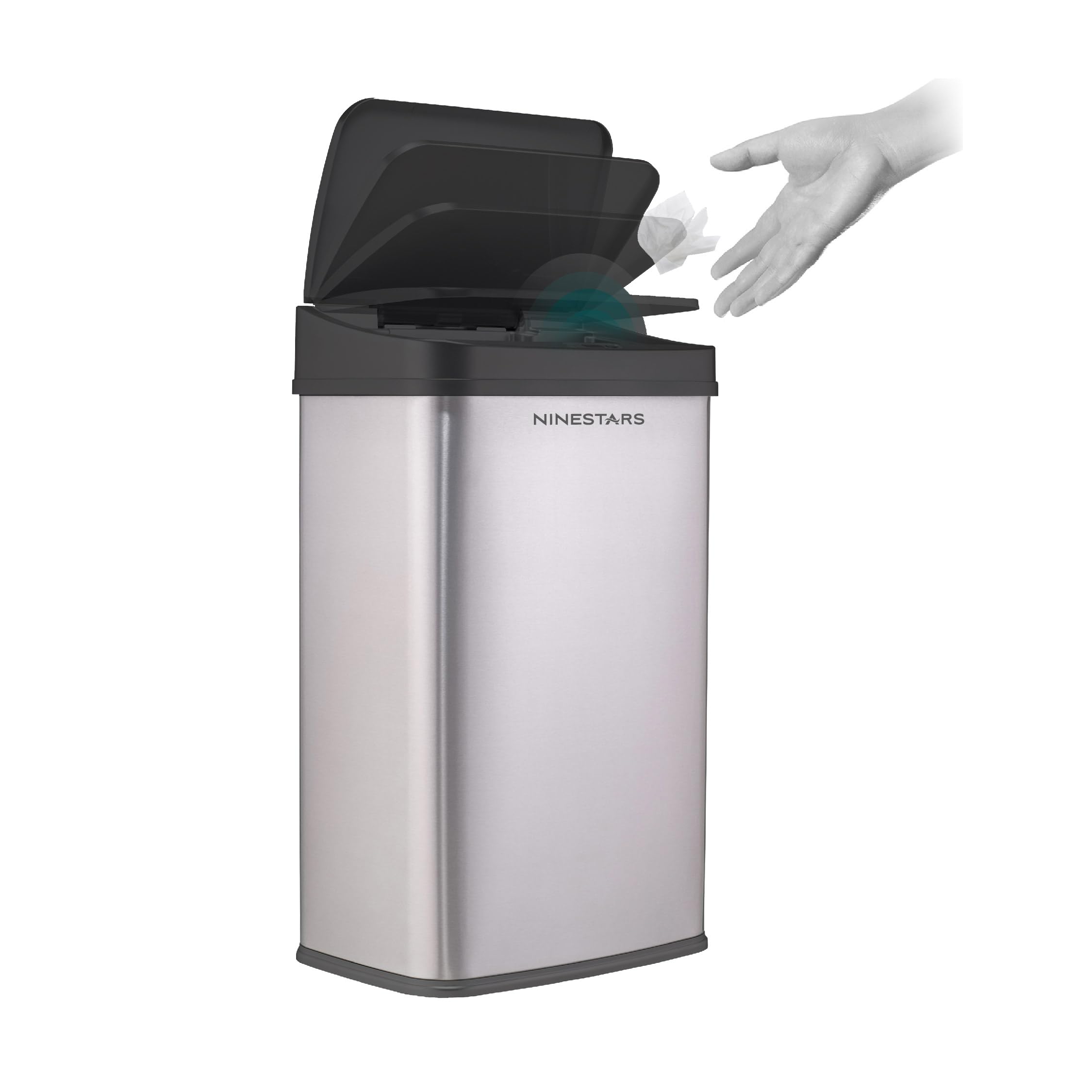 Ninestars DZT-50-28 Touchless Stylish Motion Sensor Dustbin with Lid|Automatic Stainless Steel Trash Can for Outdoor, Home, Office, Hotel, Bathroom, Kitchen| Fits 2D Batteries | 50 Litres