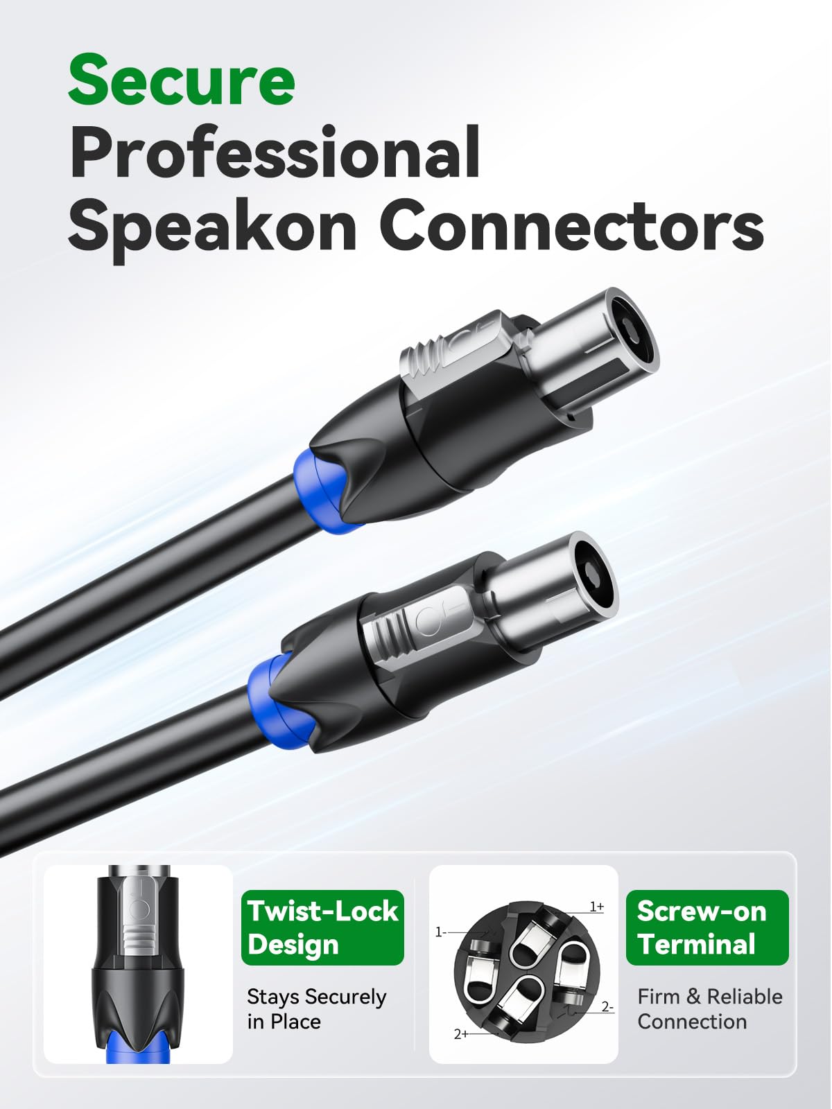 2Pack 20M Câbles Speakon 2 Conducteurs 15AWG pour Amplificateur et enceinte