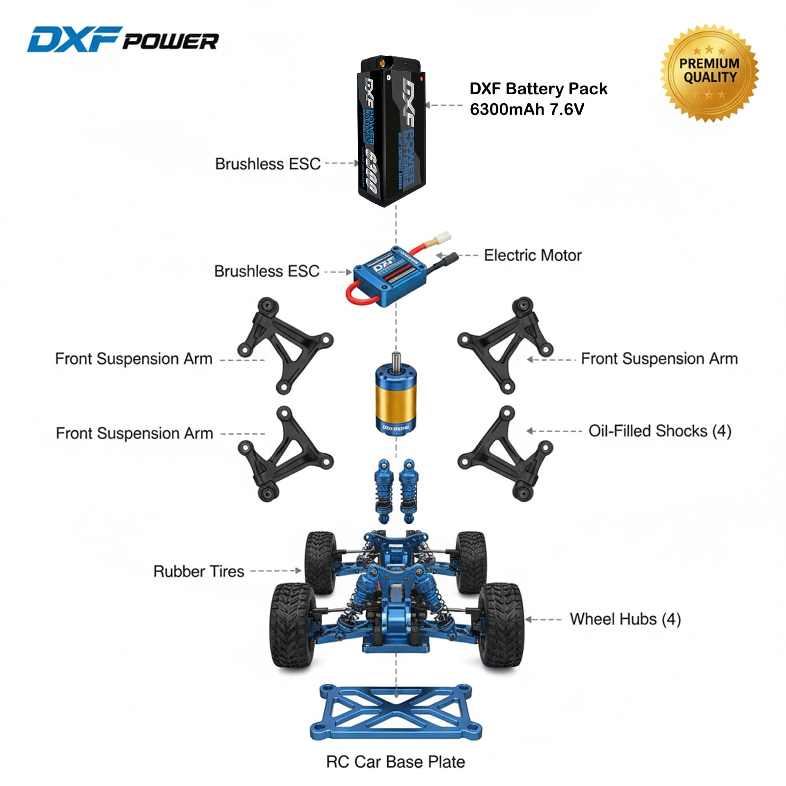 DXF 2 Packungen 2S LIPO AKKU 7.6V 6300mAh 140C LIPO 2S für 1/8 & 1/10 RC-Cars - Losi, HPI, Tamiya, Axial und mehr. lipo akku Kompatibel mit 5MM Deans T-Plug, leistungsstarkes LIPO LIPO AKKU Set