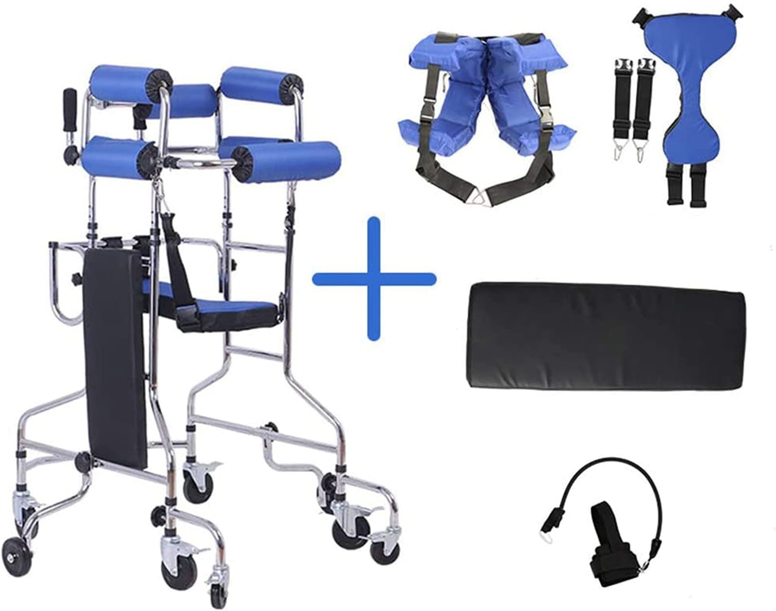 Mobility Walker Elderly Rehabilitation Walking, Walking Aid Adult Lower Limb Training Walking Stand Folding Height Adjustable Rehabilitation Equipment (Blue Ordinary) (Blue Breathable) (Blue Ordinary