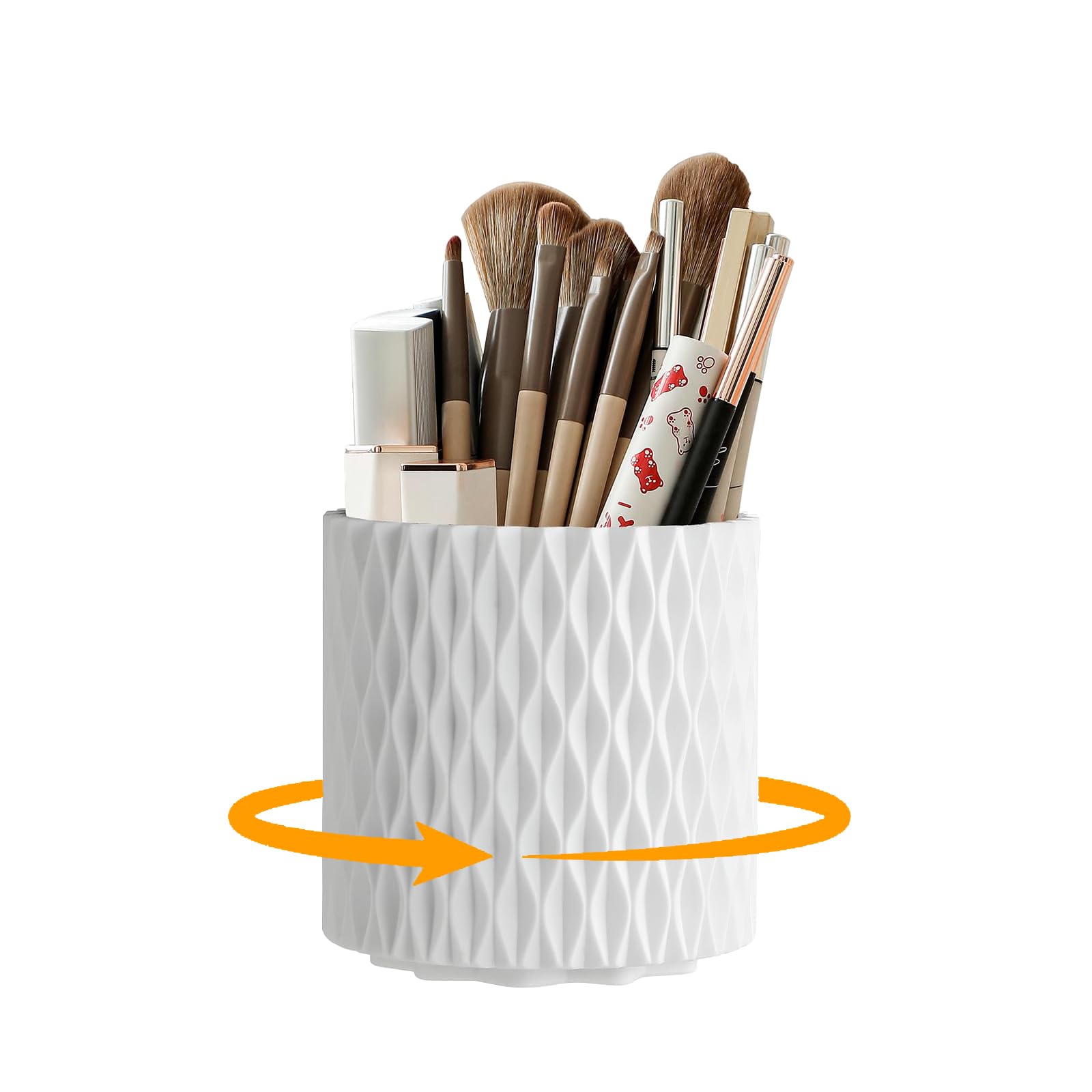 Spinning Makeup Brush Holder - 360° Rotating Make Up Organiser Large Capacity Plastic Makeup Brush Organizer, Multi-Purpose Make Up Brushes Storage Solution, Make-up Tools Storage Container(White)