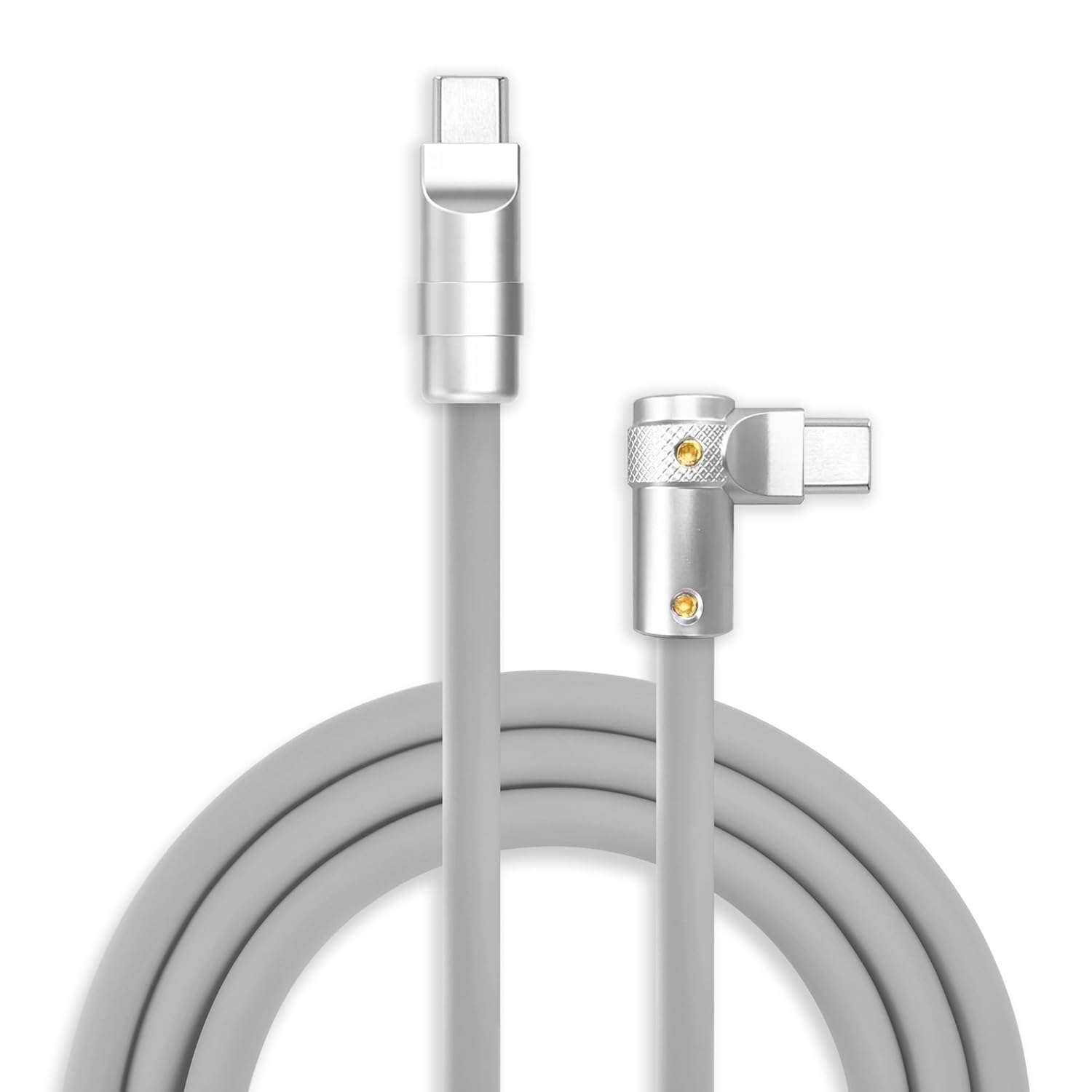 chubbycable FlexElbow 90 Degree 240W Fast Charging Cable Right Angle USB C Cable Silicone Charging Cord Compatible with iPhone 17-15 Series iPad, Gray, Type-C to Type-C, 16.4FT