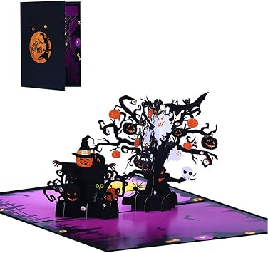 REDYY Greeting Card,3D Popup Halloween Greeting Card Delicate 3D Pumpkin Scarecrows Halloween Greeting Card for Seasonal Party Delight