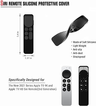 حامل Apple TV متوافق مع جميع أجهزة Apple TV - حامل تثبيت على الحائط مع حامل عن بعد يناسب جميع طرازات Apple TV 4K / HD، مع حافظة / غطاء حماية من السيليكون لجهاز التحكم عن بعد Siri