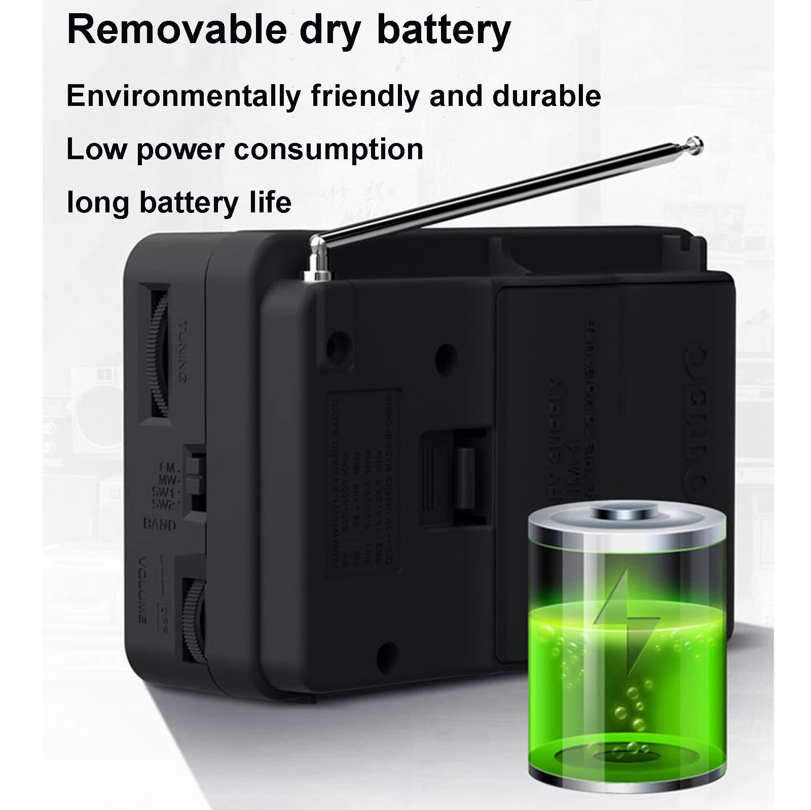 Radio FM/MW/SW1/SW2, radios portátiles con iluminación LED, Alimentado por baterías o 220 V CA, Adecuado para Personas Mayores y hogar,B